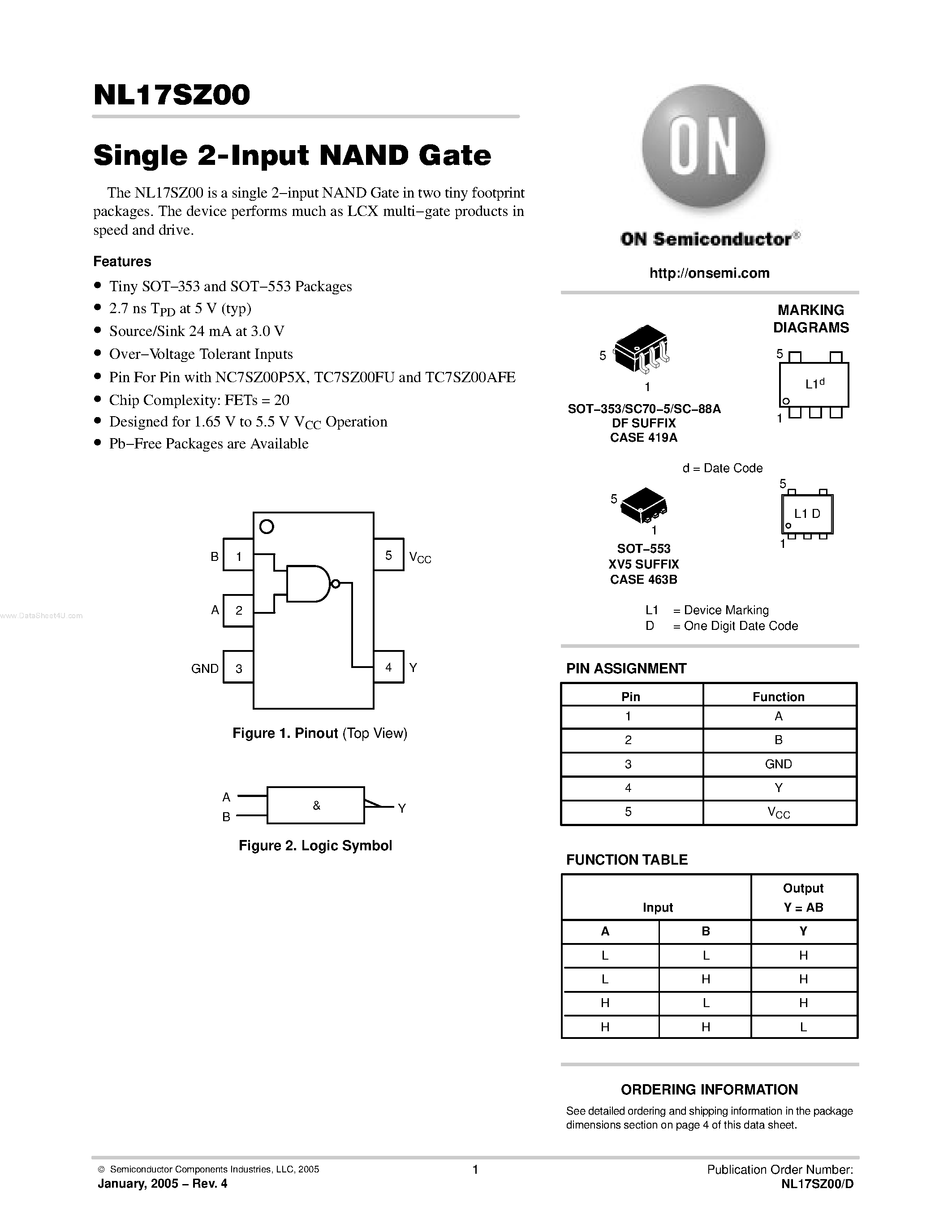 Datasheet NL17SZ00 - Single 2-Input NAND Gate page 1