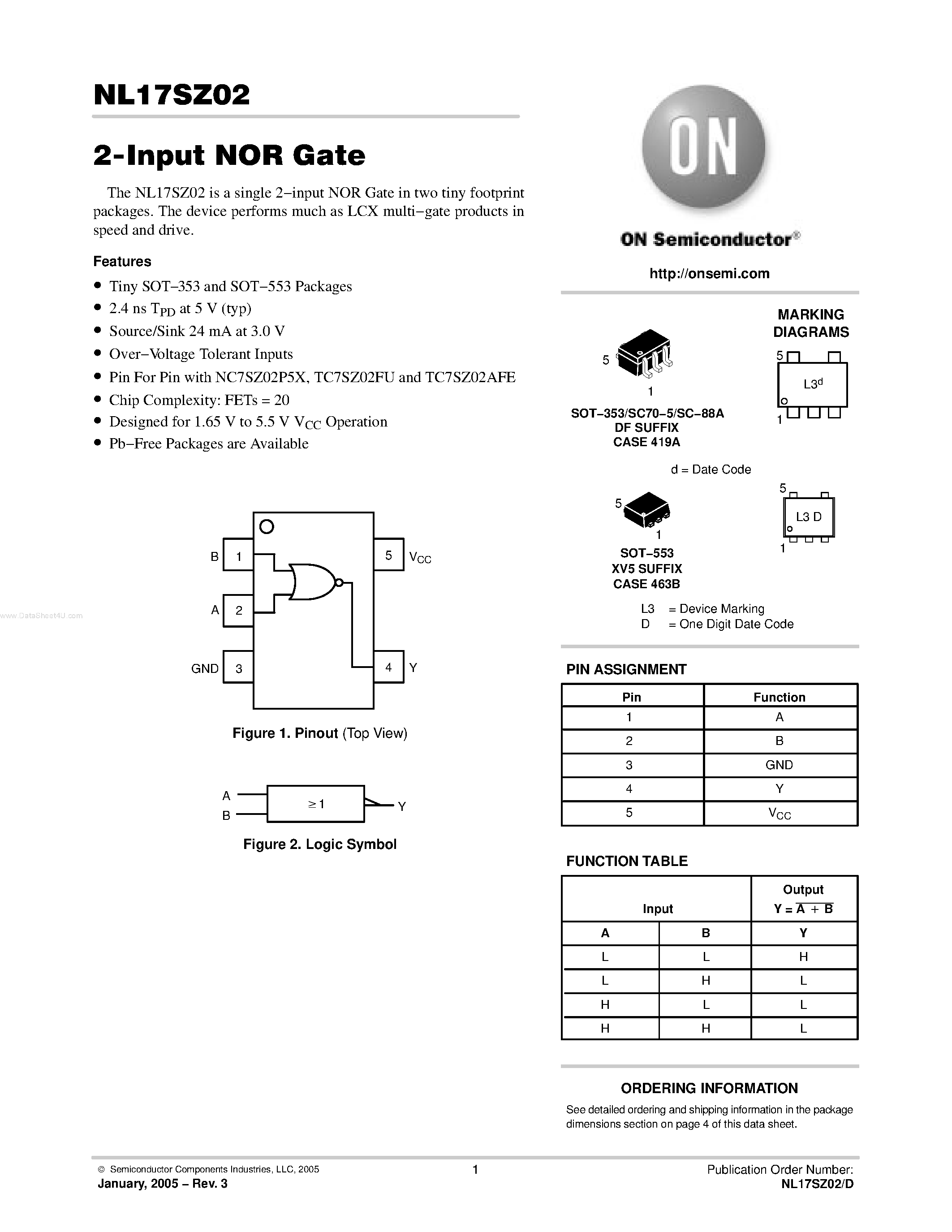 Datasheet NL17SZ02 - 2-Input NOR Gate page 1