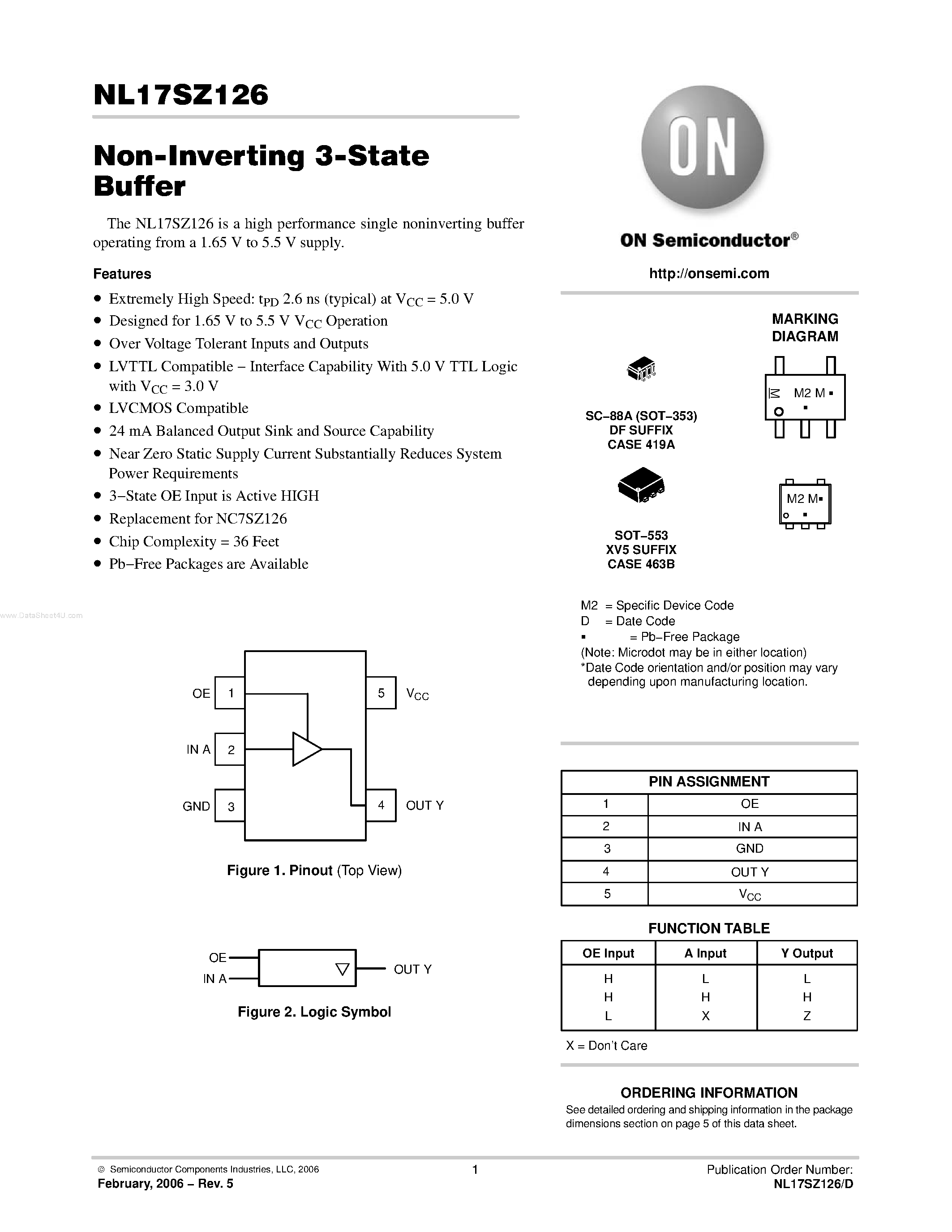 Datasheet NL17SZ126 - Non-Inverting 3-State Buffer page 1