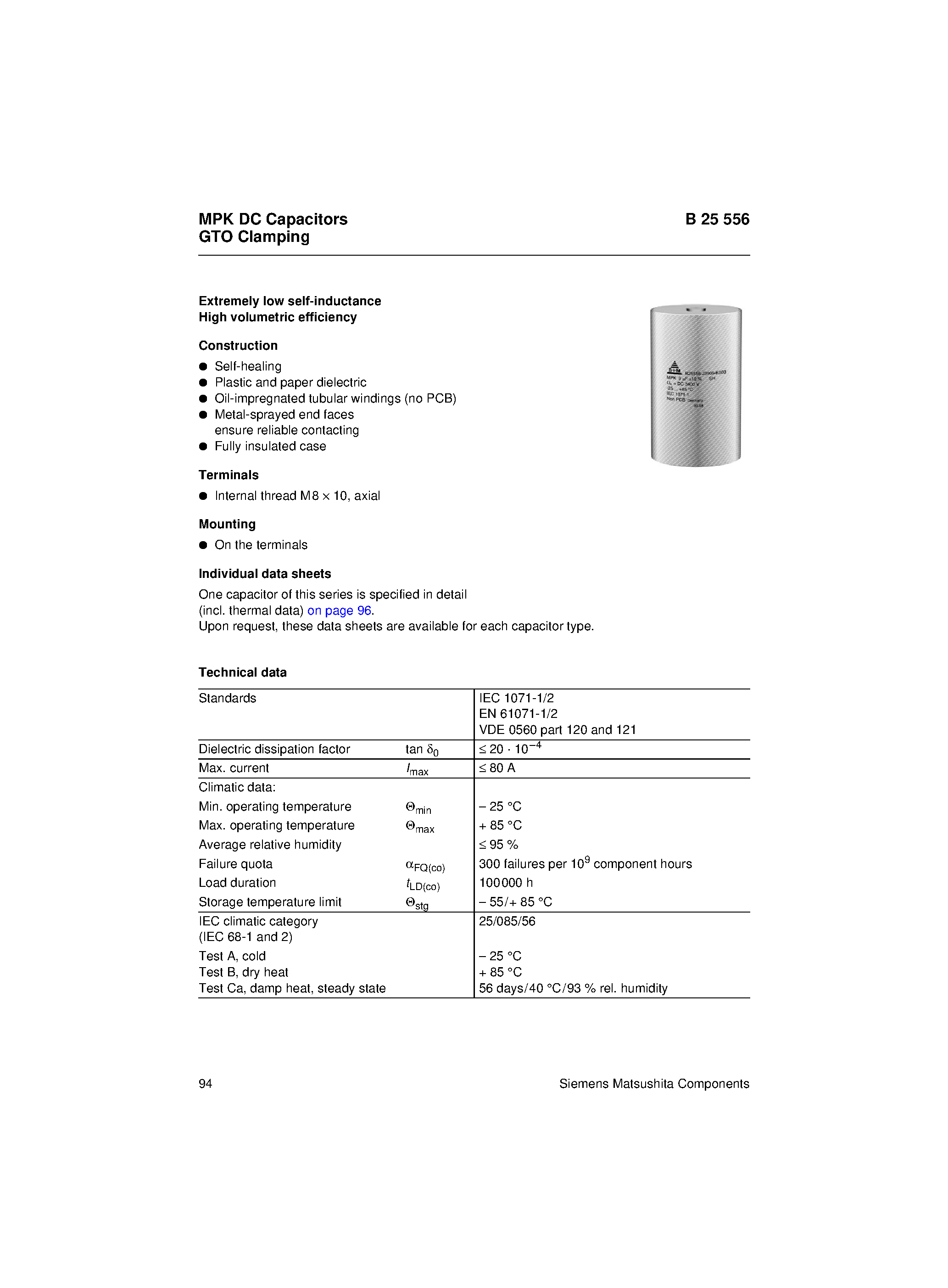 Datasheet B25556 - MPK DC Capacitors GTO Clamping page 1
