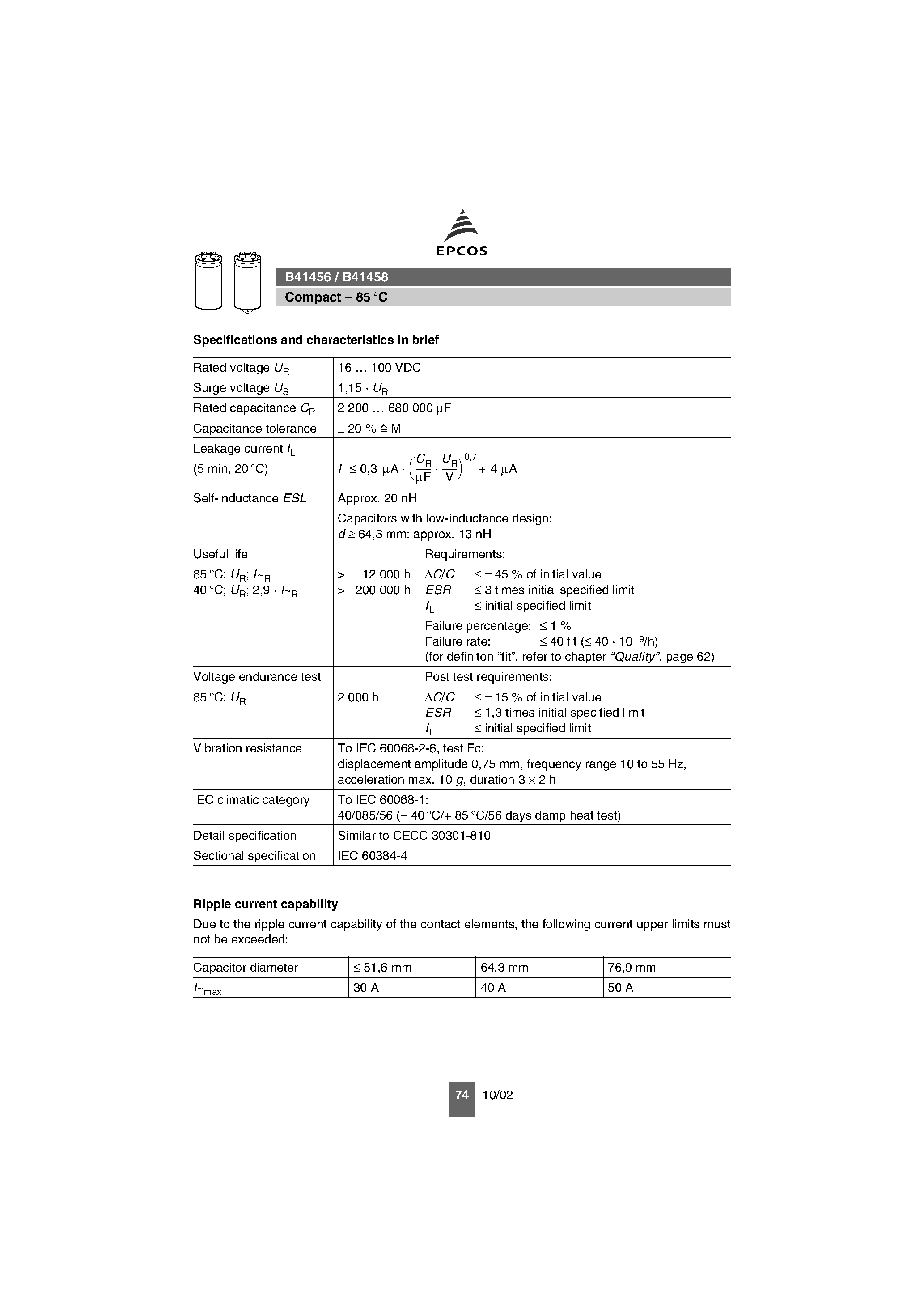 Datasheet B41456 page 2 Datasheet B41456 - Capacitors page 2