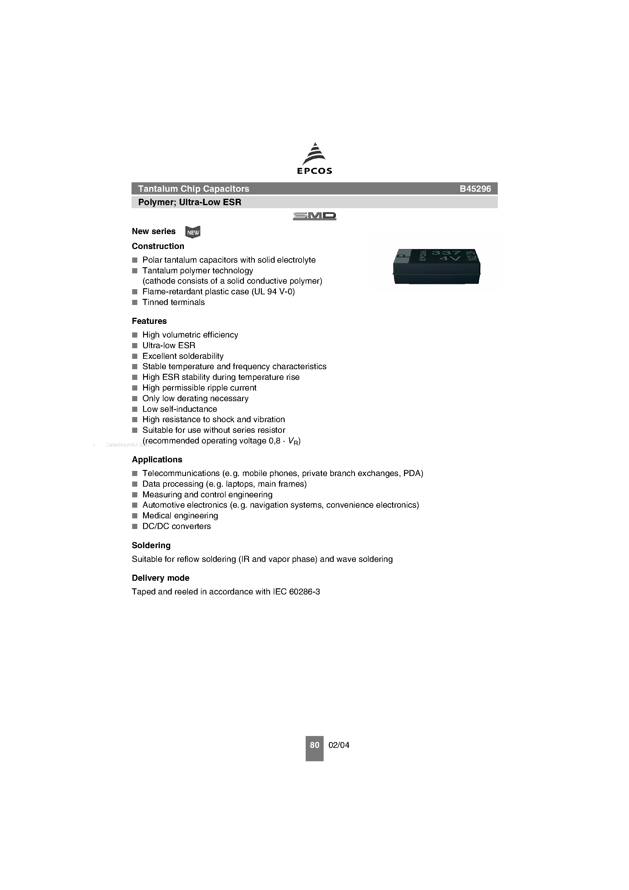Datasheet B45296 - Tantalum Chip Capacitors page 1