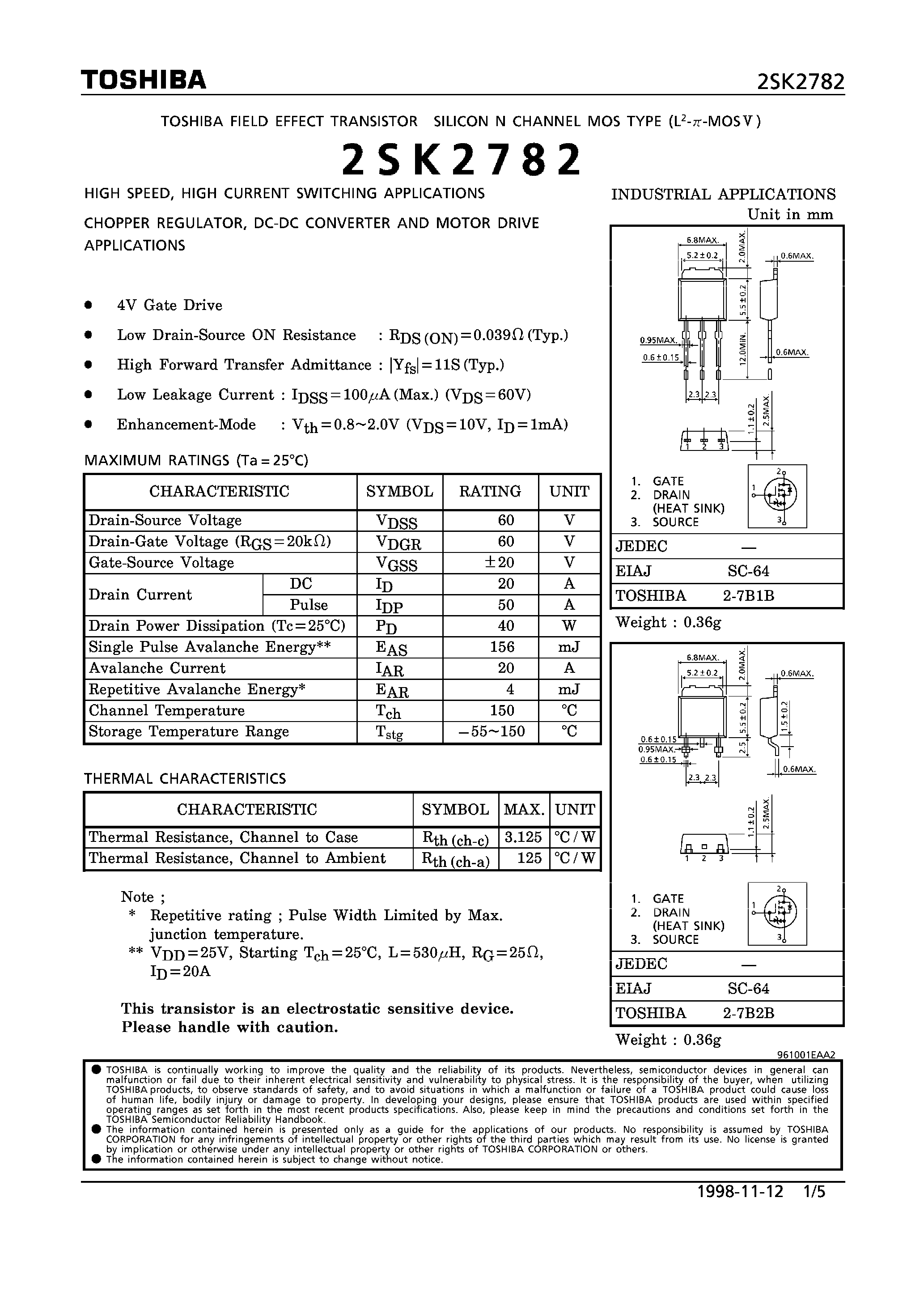 Datasheet K2782 page 1 Datasheet K2782 - Search -----> 2SK2782 page 1