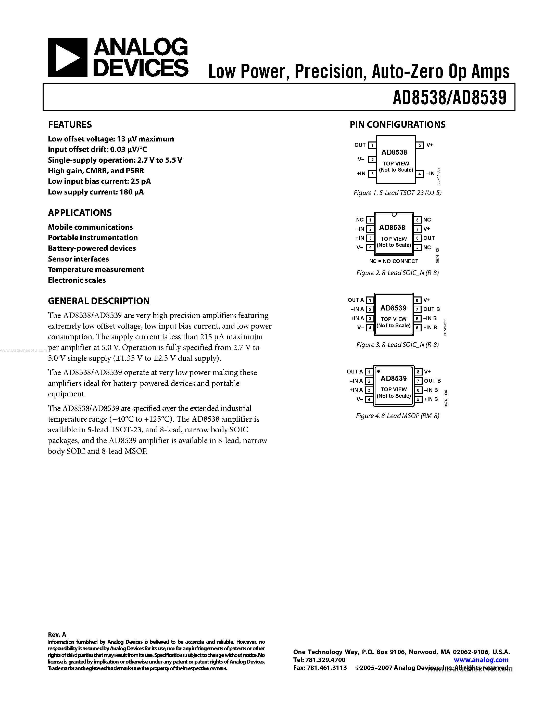 Datasheet AD8539 - Precision Auto-Zero Op Amp page 1