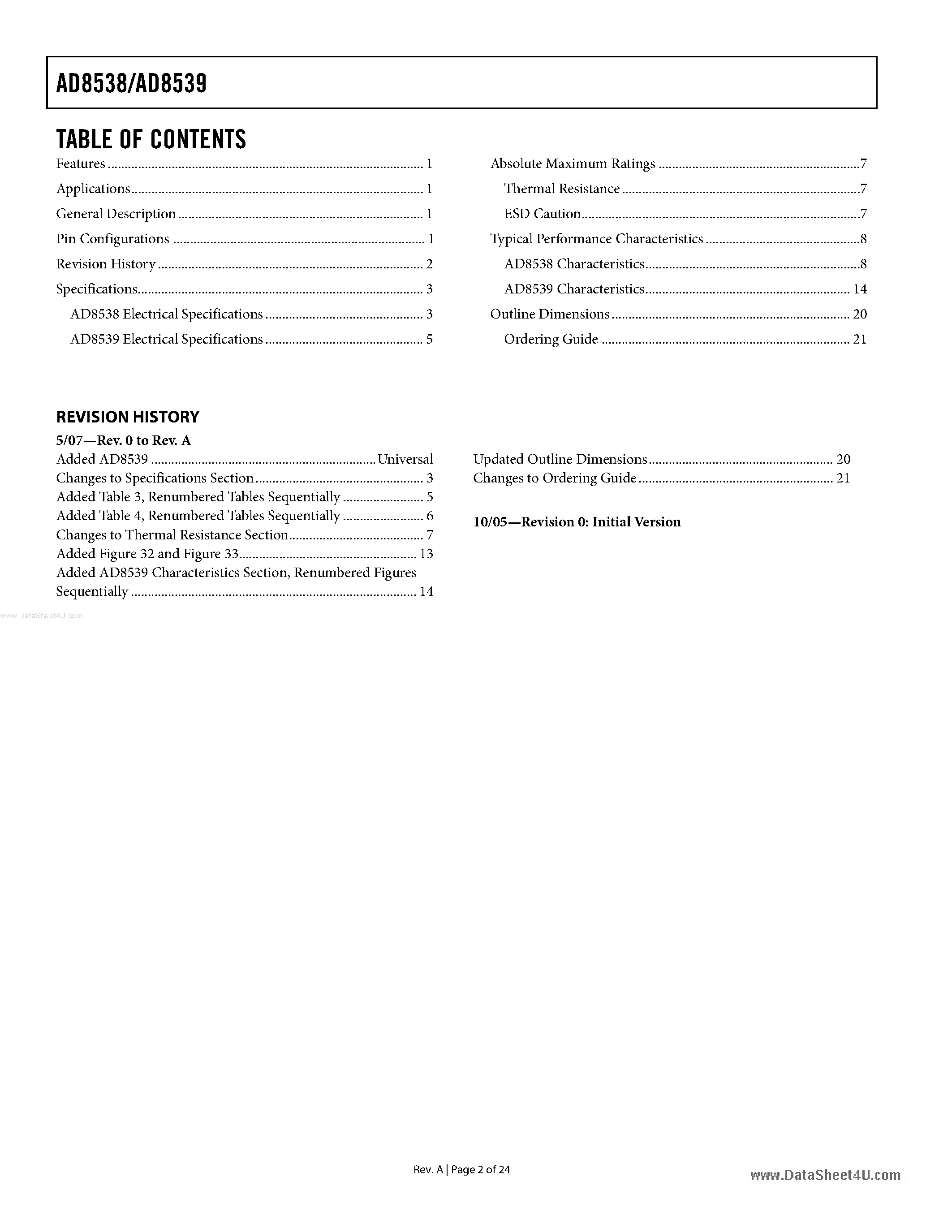 Datasheet AD8539 - Precision Auto-Zero Op Amp page 2