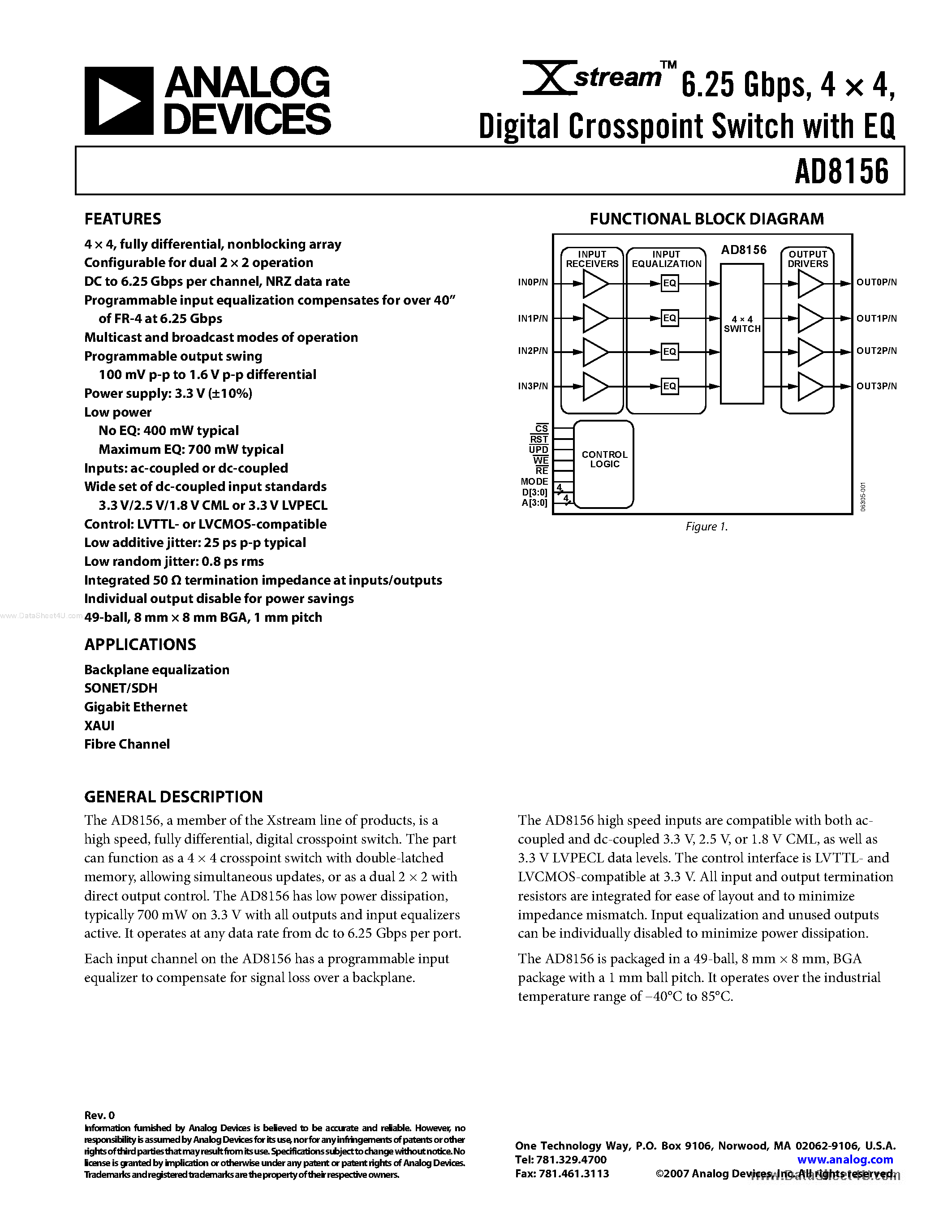 Datasheet AD8156 - Digital Crosspoint Switch page 1