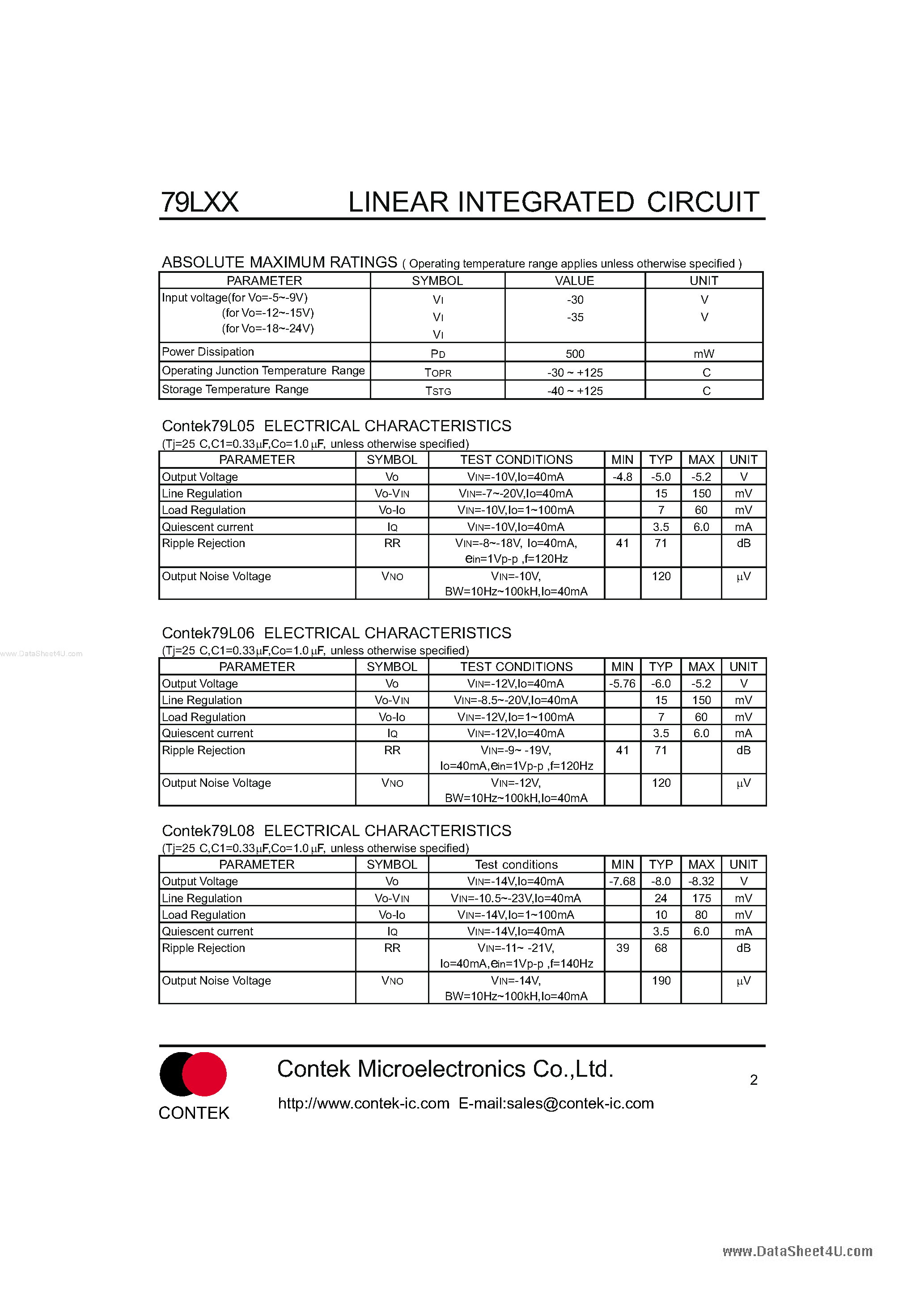 Datasheet 79L05 - (79Lxx) 3-Terminal 0.1A Negative Voltage Regulator page 2