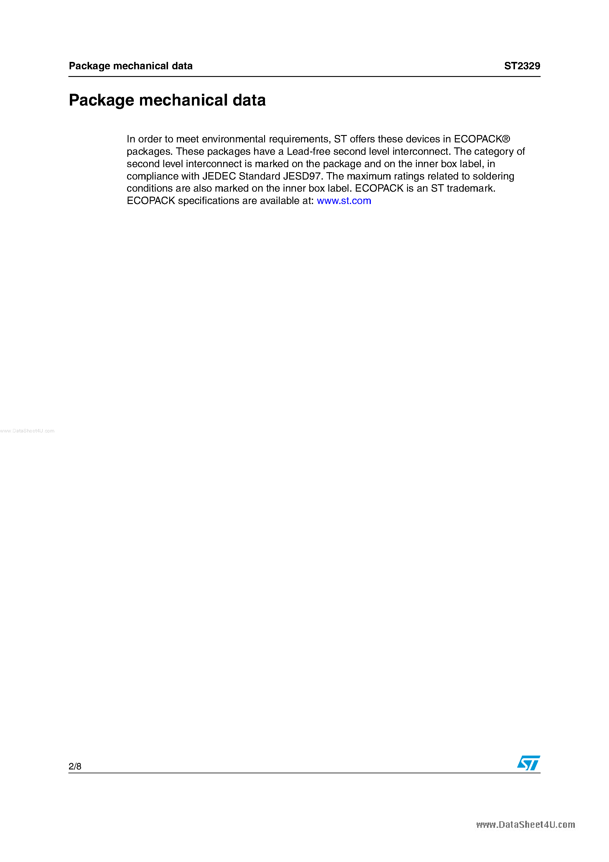 Datasheet ST2329 page 2 Datasheet ST2329 - 2-bit dual supply level translator without control pin page 2