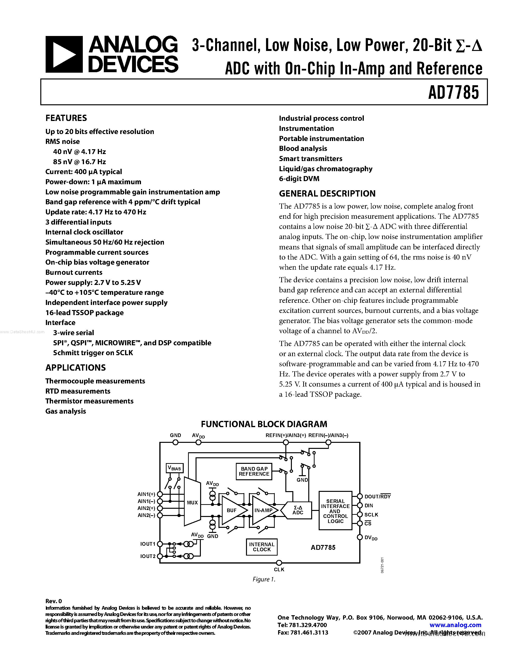 Datasheet AD7785 page 1 Datasheet AD7785 - 20-Bit ADC page 1