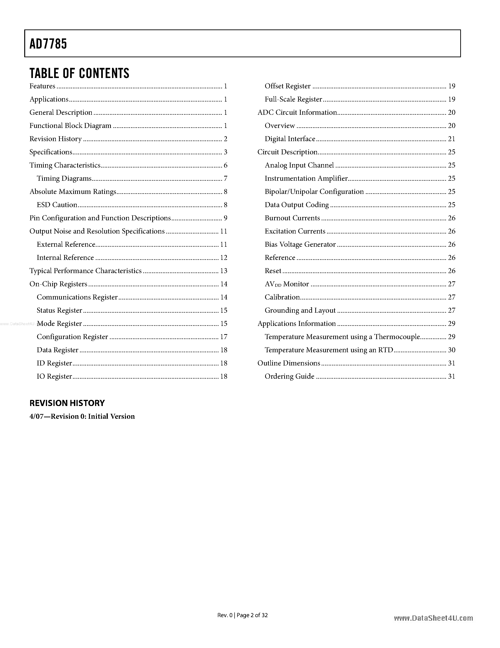 Datasheet AD7785 page 2 Datasheet AD7785 - 20-Bit ADC page 2