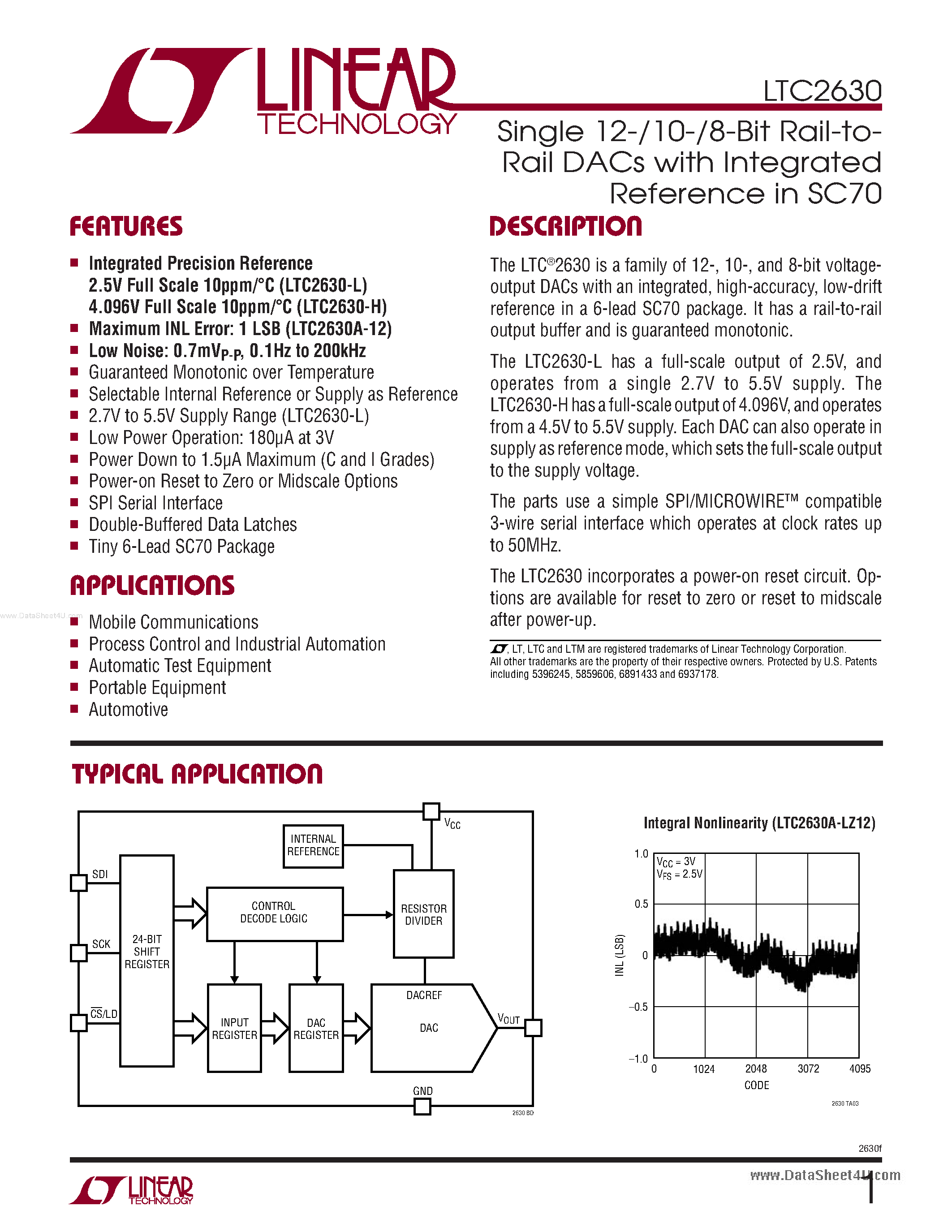 Datasheet LTC2630 - Single 12-Bit Rail-to-Rail DACs page 1