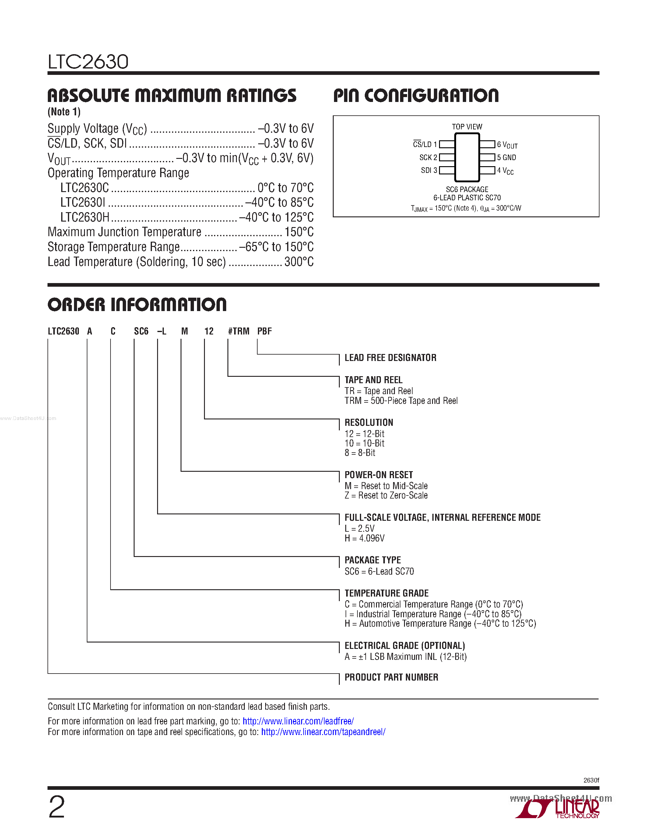 Datasheet LTC2630 - Single 12-Bit Rail-to-Rail DACs page 2