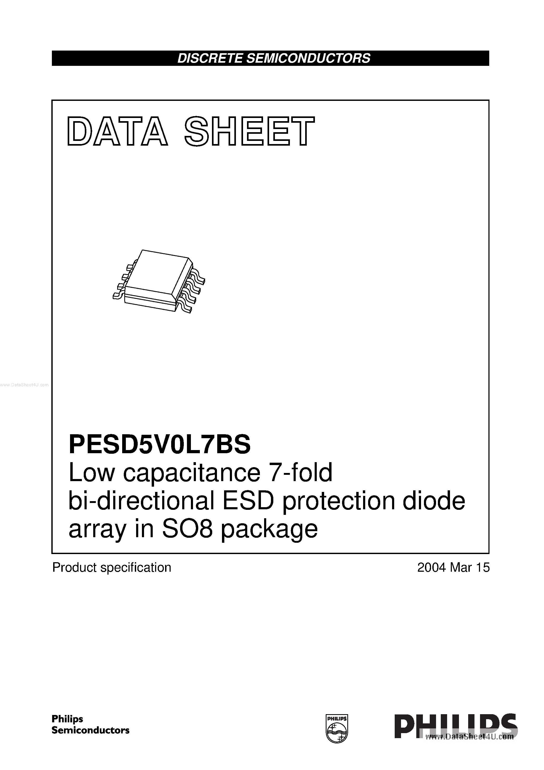 Даташит на микросхему PESD5V0L7BS страница 1 Даташит PESD5V0L7BS - Low Capacitance 7-fold Bi-directional Esd Protection Diode Array страница 1