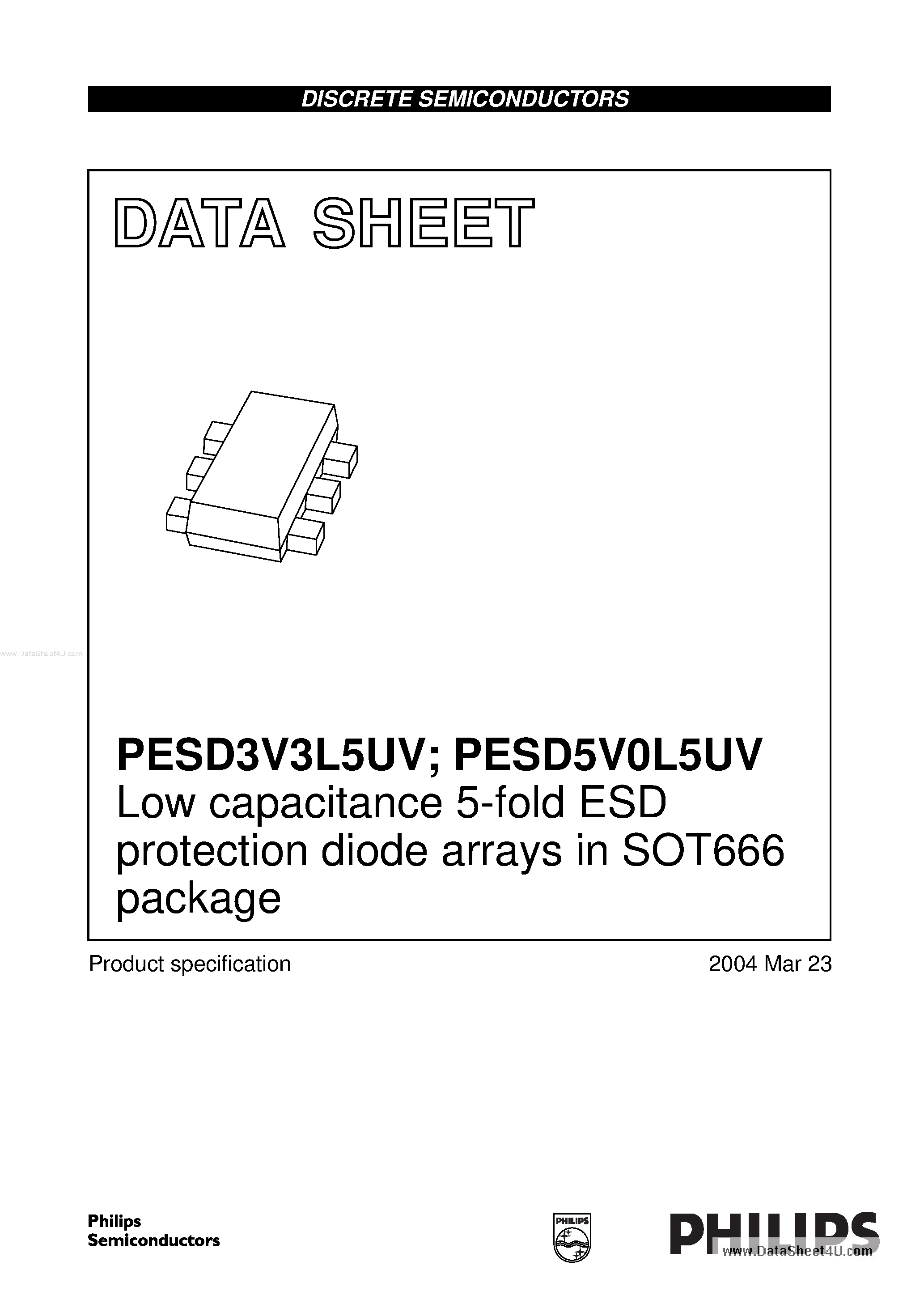 Datasheet PESD3V3L5UV - (PESD3V3L5UV / PESD5V0L5UV) Low capacitance 5-fold ESD protection diode arrays page 1