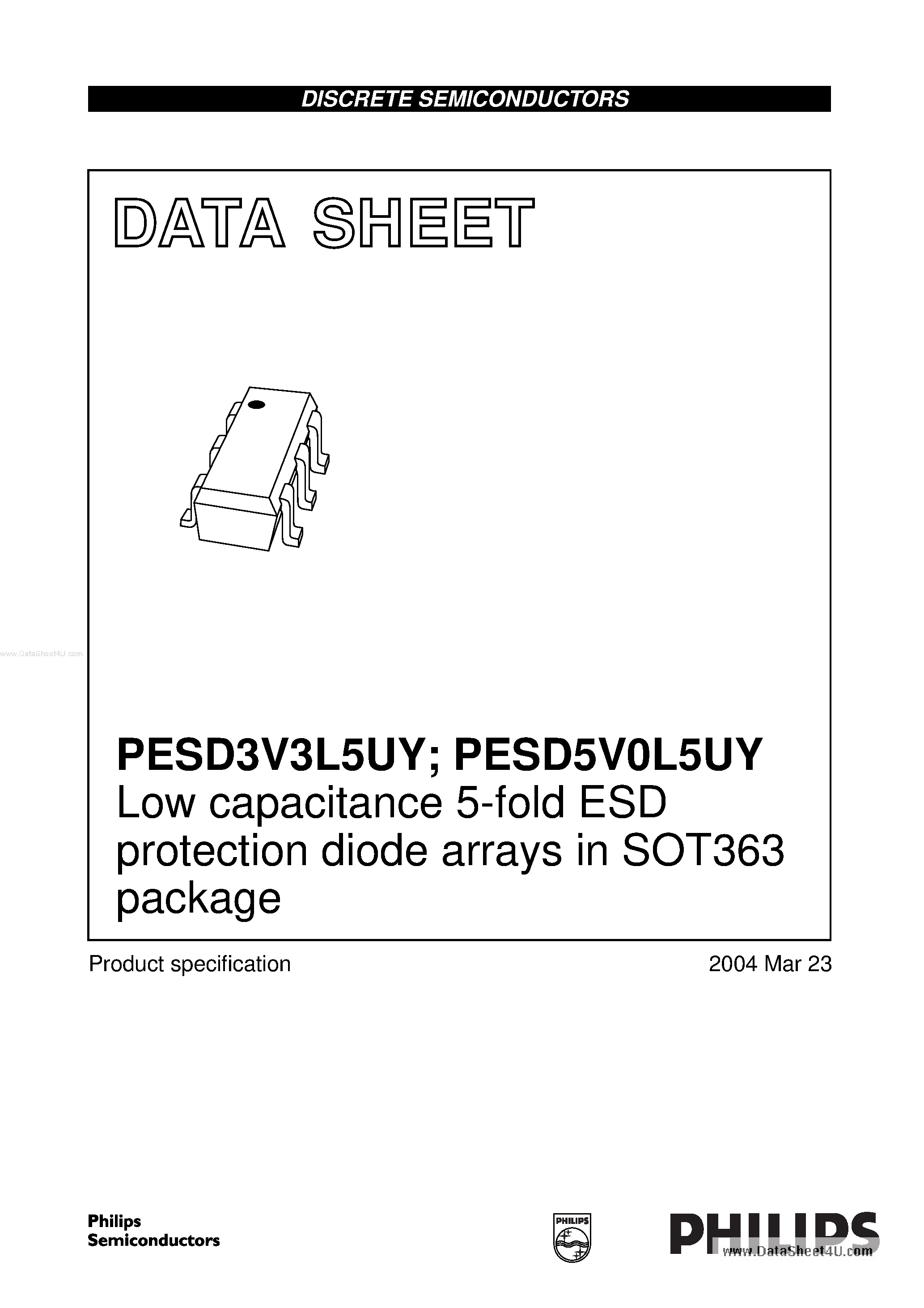 Datasheet PESD3V3L5UY - (PESD3V3L5UY / PESD5V0L5UY) Low capacitance 5-fold ESD protection diode arrays page 1