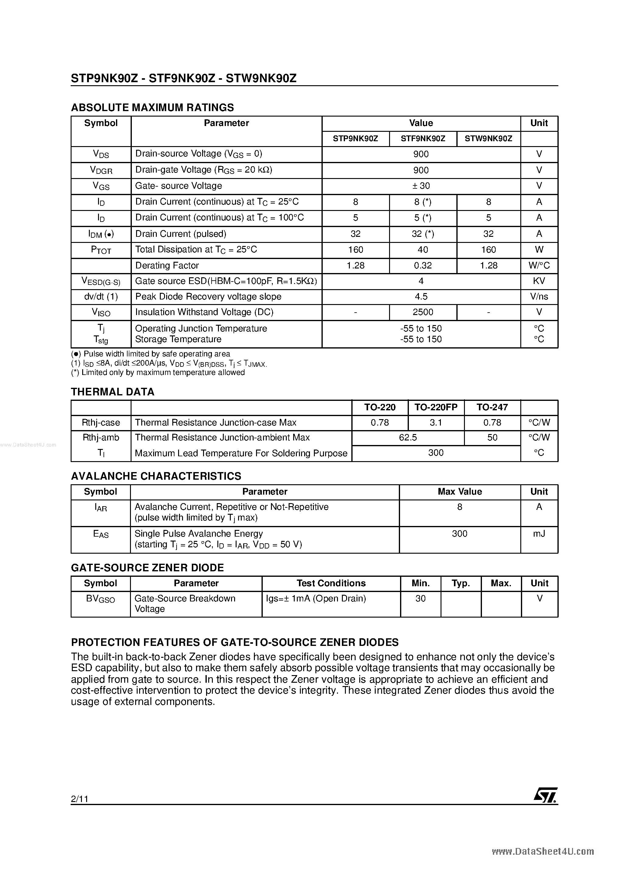 Datasheet STP9NK90Z - N-channel MOSFET page 2