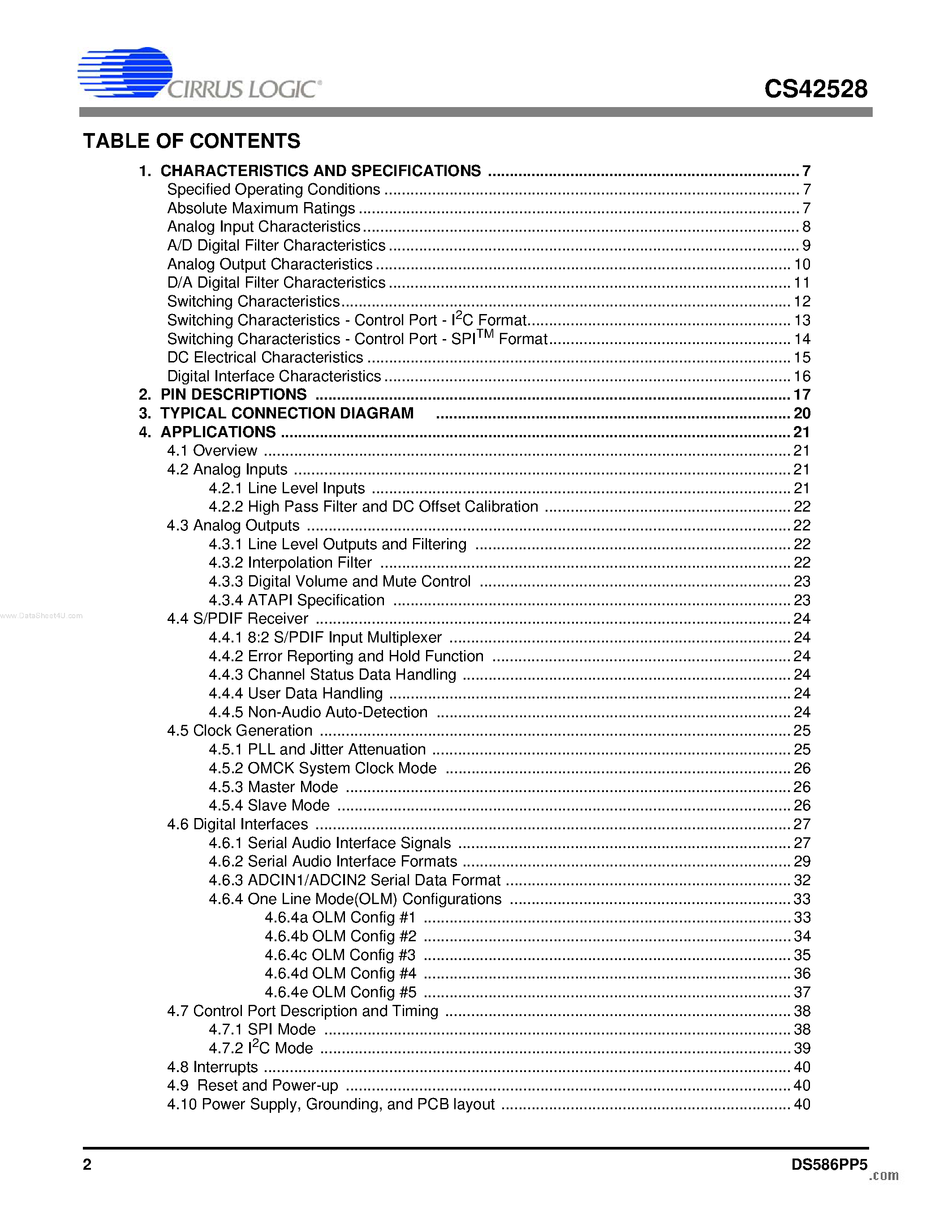 Даташит на микросхему CS42528 страница 2 Даташит CS42528 - 6-Ch Codec страница 2