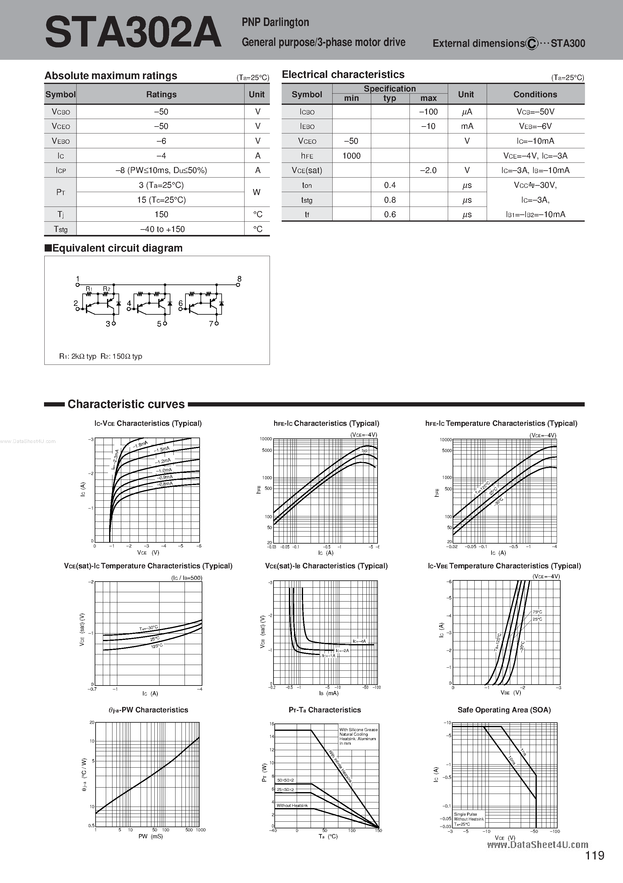 Datasheet STA302A - PNP Darlington General purpose/3-phase motor drive page 1