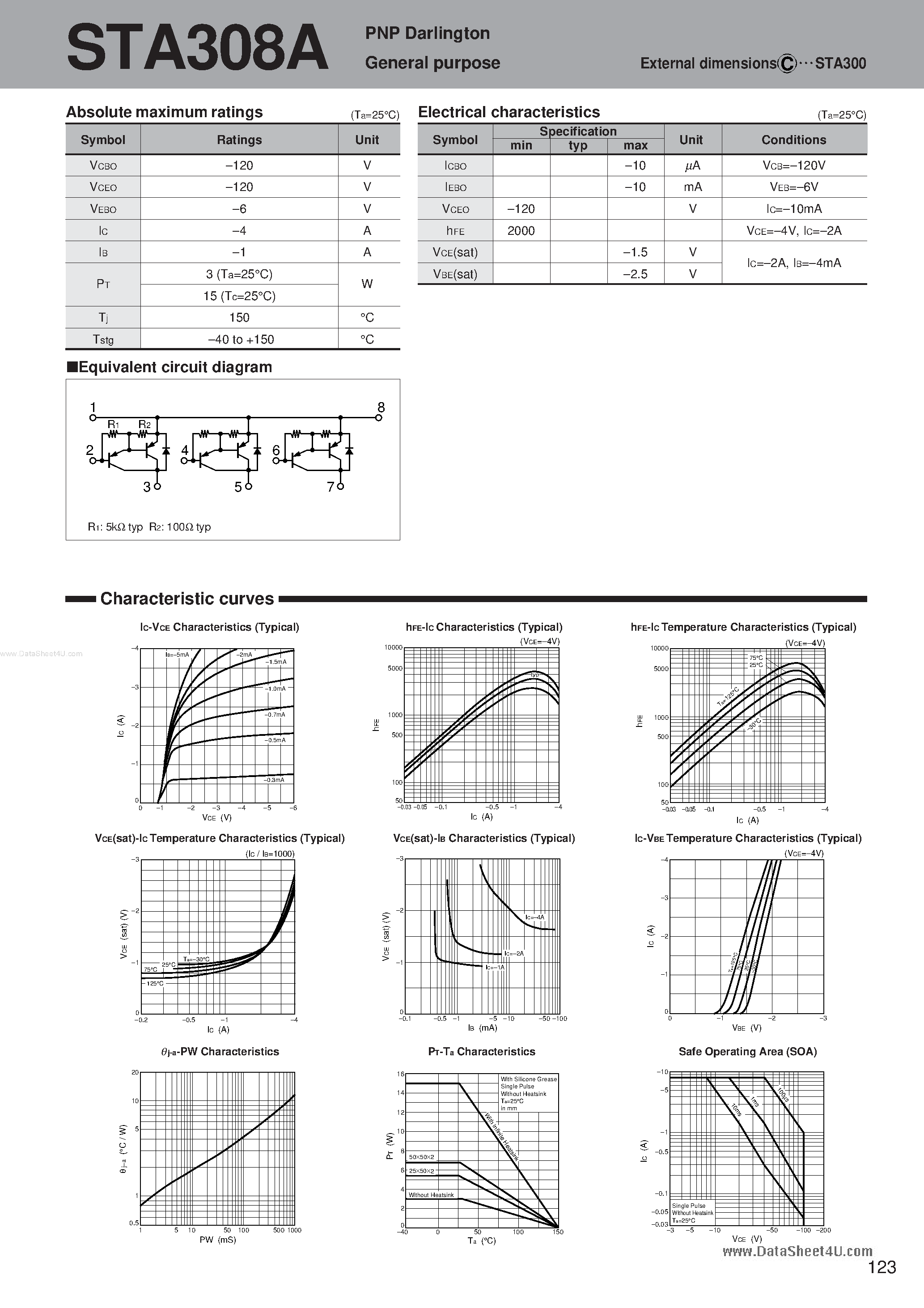 Datasheet STA308A - PNP Darlington General purpose page 1