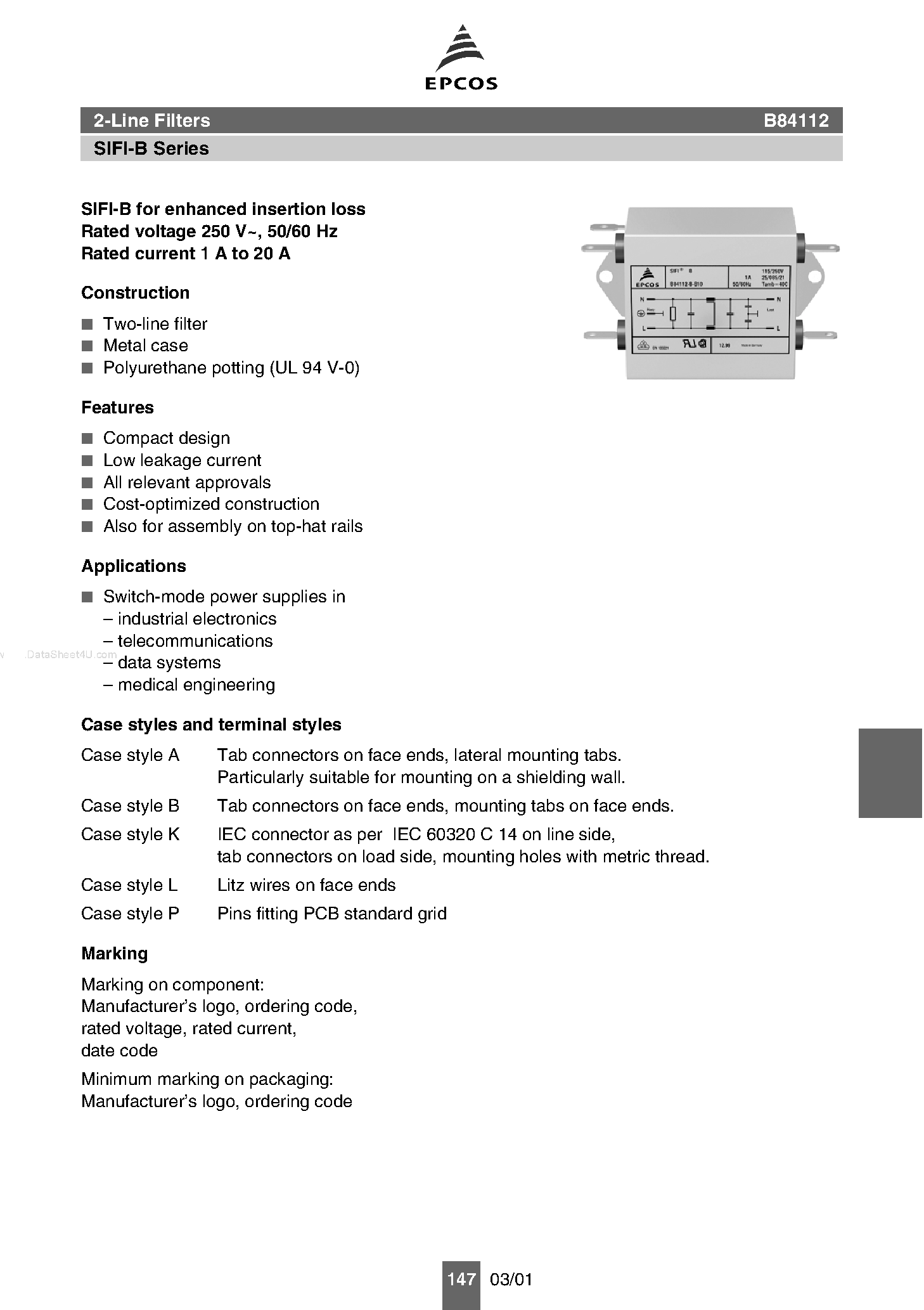 Даташит B84112 - 2-Line Filters страница 1
