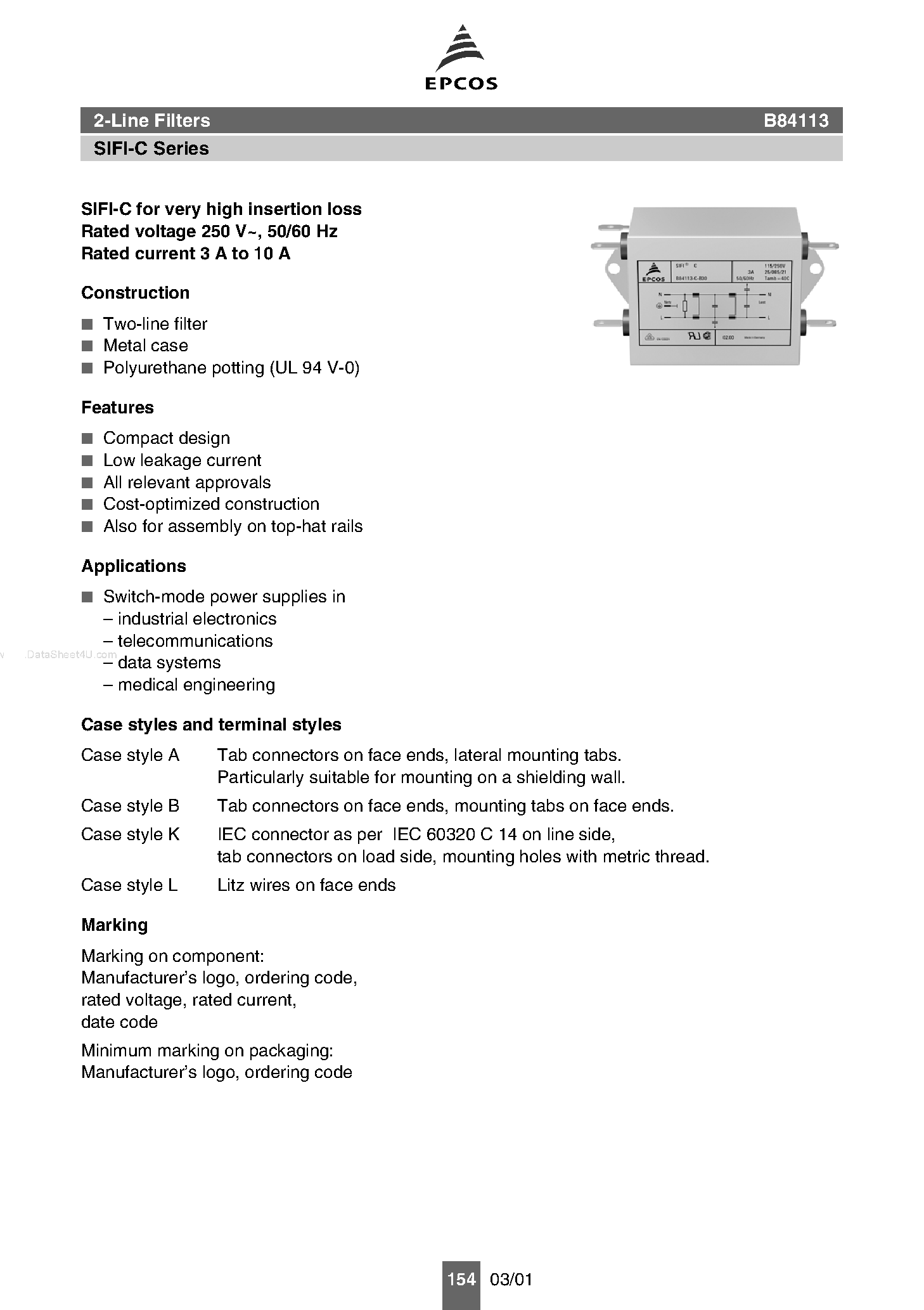 Даташит B84113 - 2-Line Filters страница 1