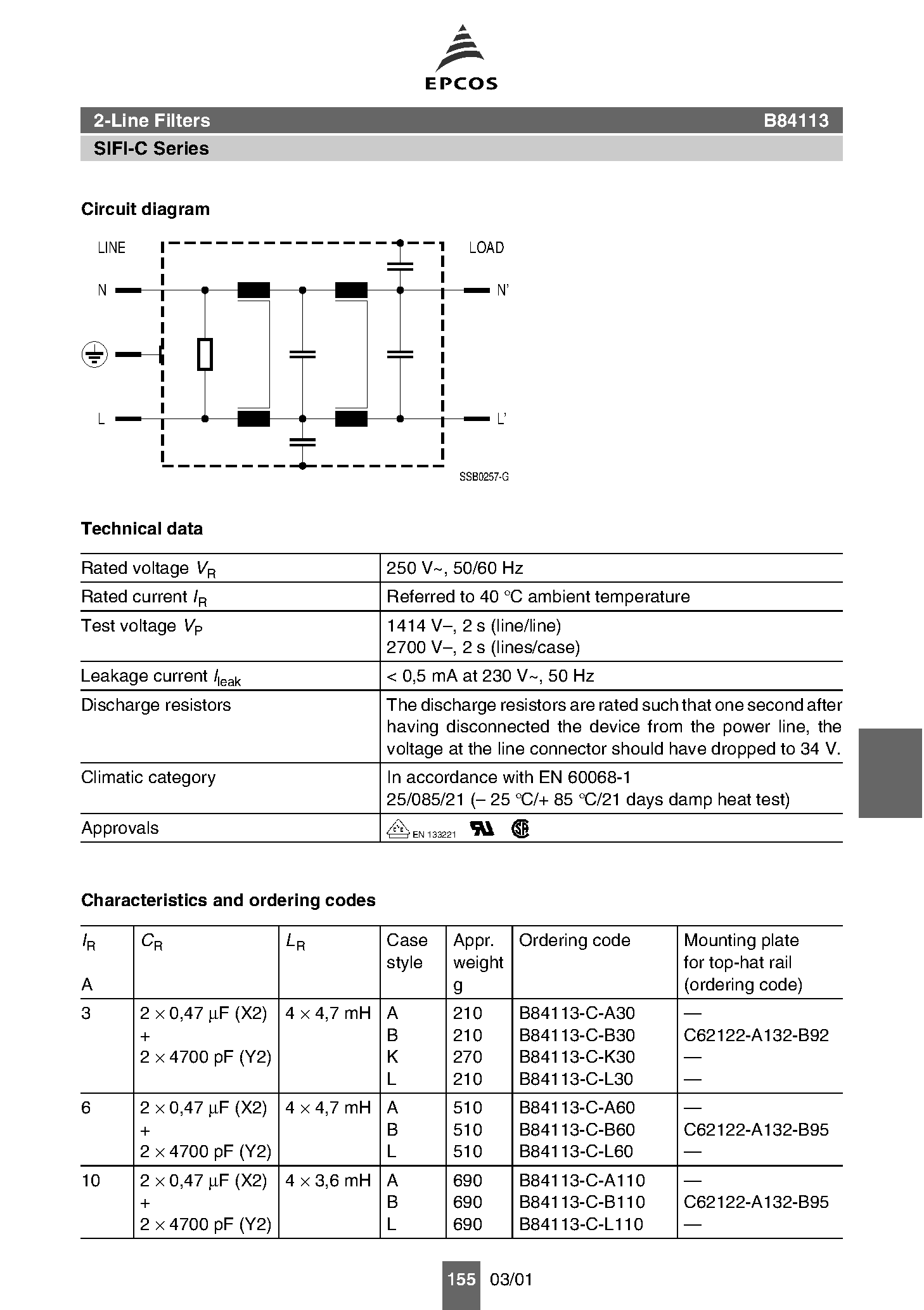 Даташит B84113 - 2-Line Filters страница 2