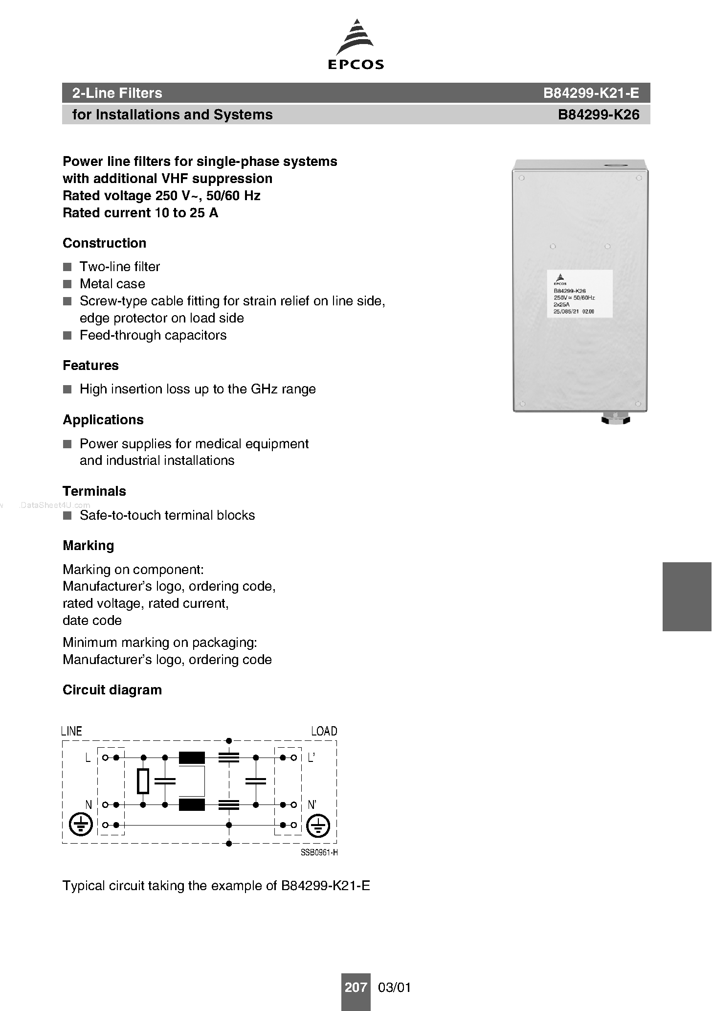 Datasheet B84299-K21-E - 2-Line Filters page 1