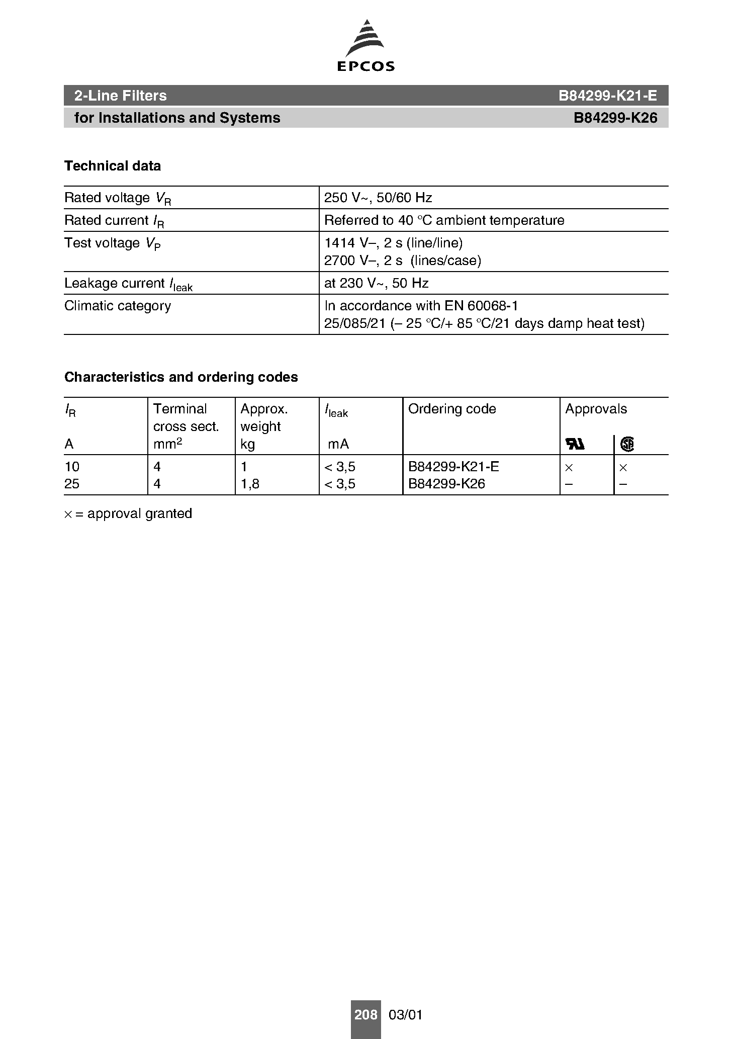 Datasheet B84299-K21-E - 2-Line Filters page 2