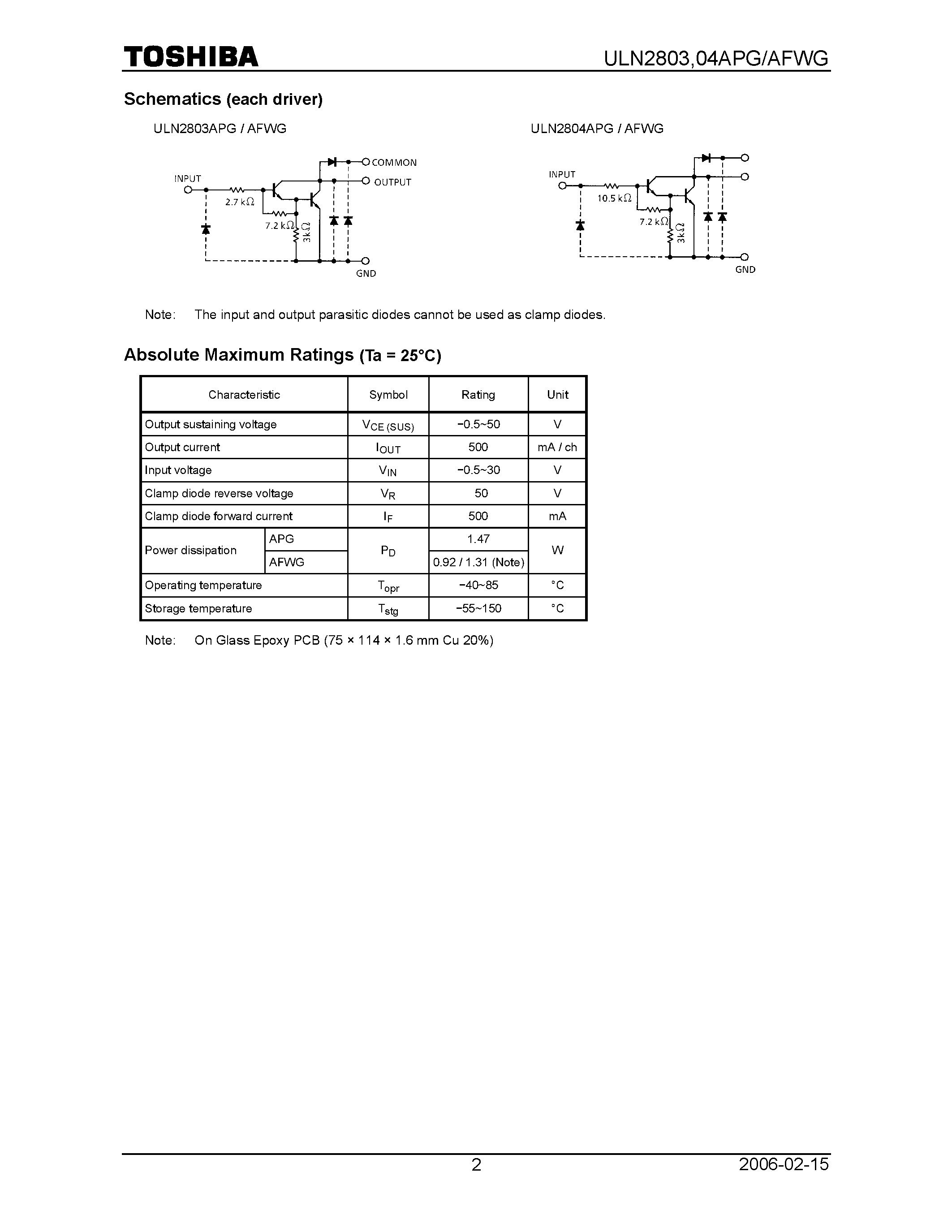 Datasheet ULN2803AFWG - (ULN280xAxxx) 8ch Darlington Sink Driver page 2