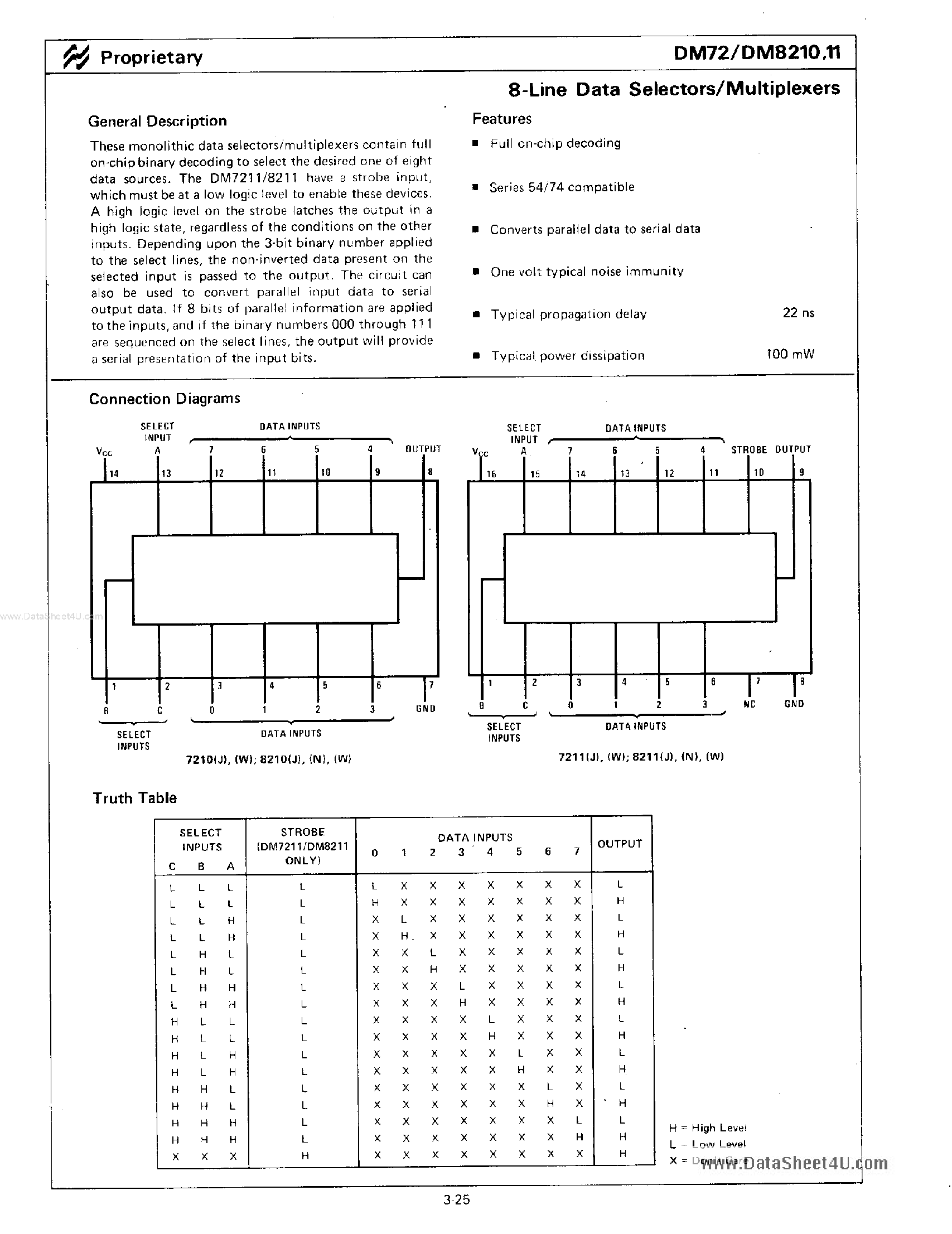 Datasheet DM8210 - (DM8210 / DM8211) 8-Line Data Selectors / Multiplexers page 1