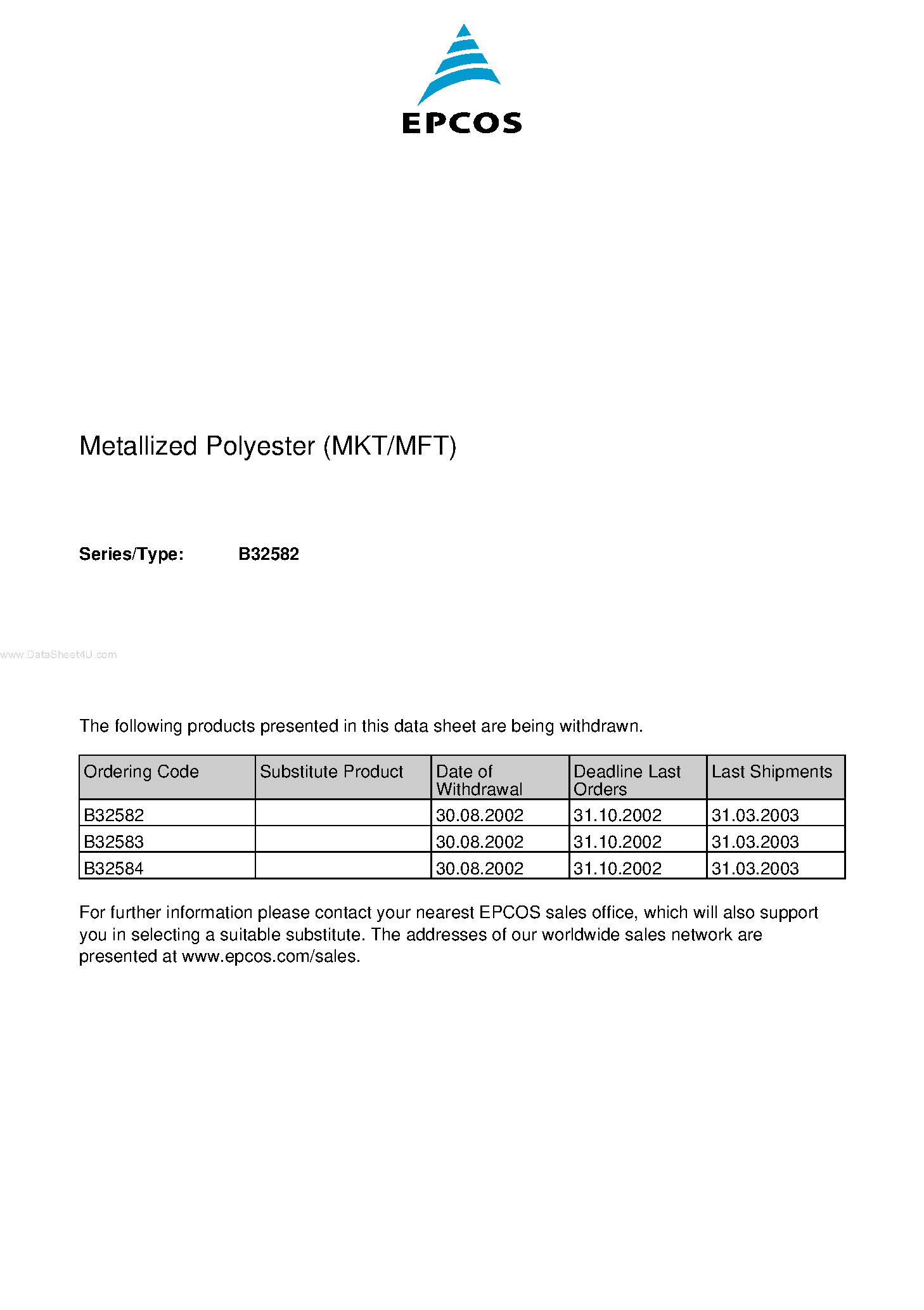 Datasheet B32582 - (B32582 - B32584) MFT pulse capacitors page 1