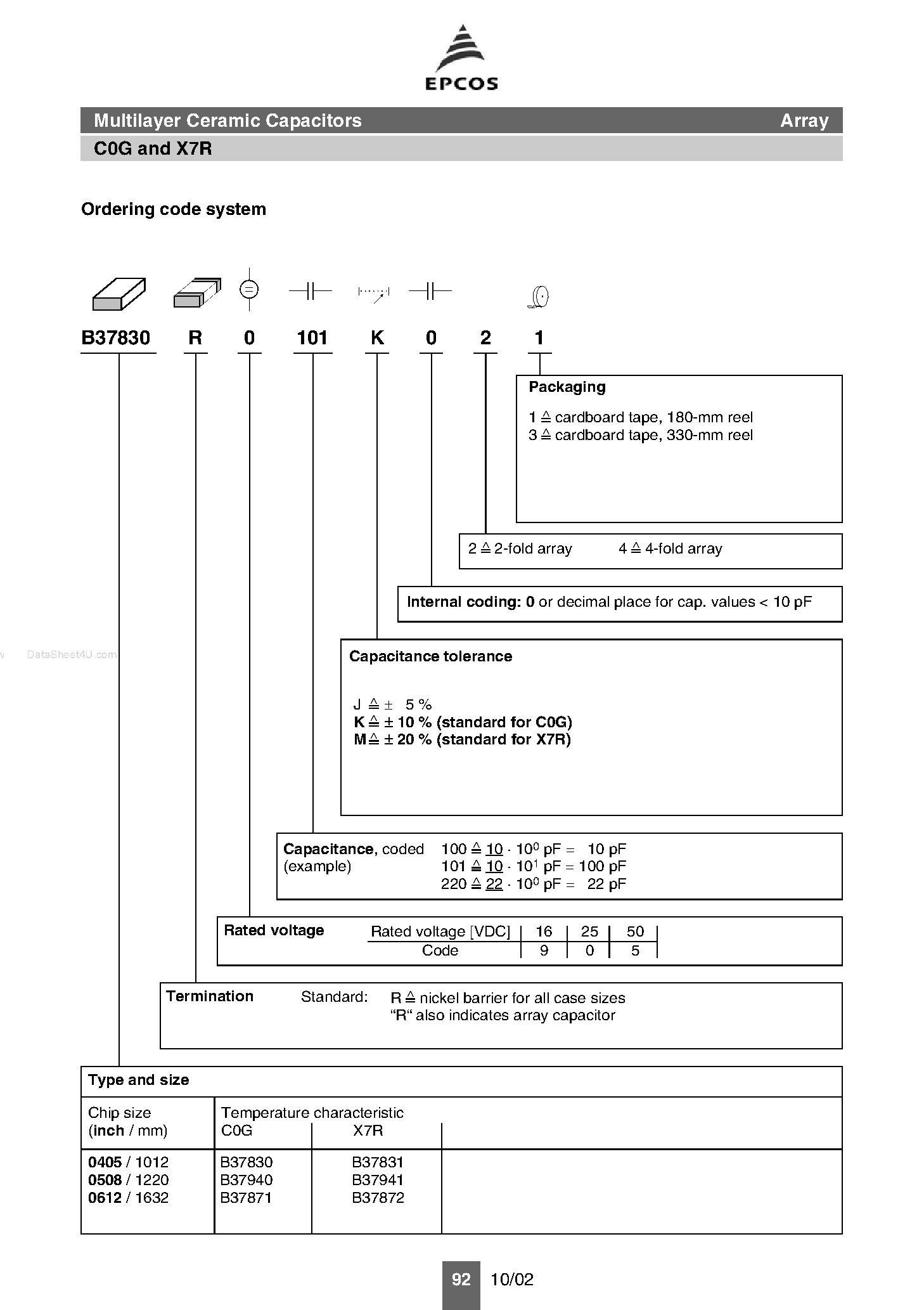 Datasheet B37830 page 1 Datasheet B37830 - (B378xx) Multilayer Ceramic Capacitors Array page 1