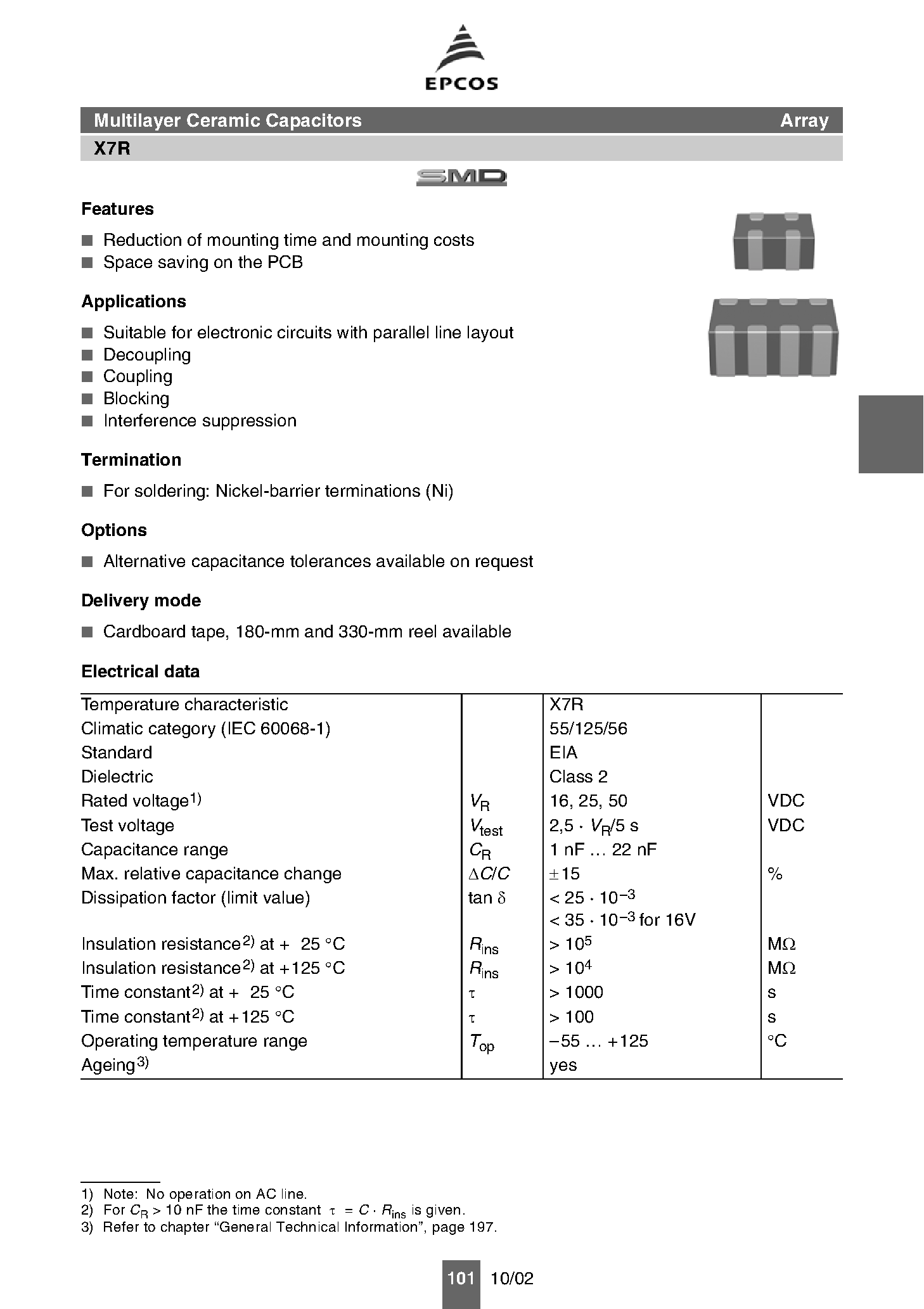 Datasheet B37830 page 2 Datasheet B37830 - (B378xx) Multilayer Ceramic Capacitors Array page 2