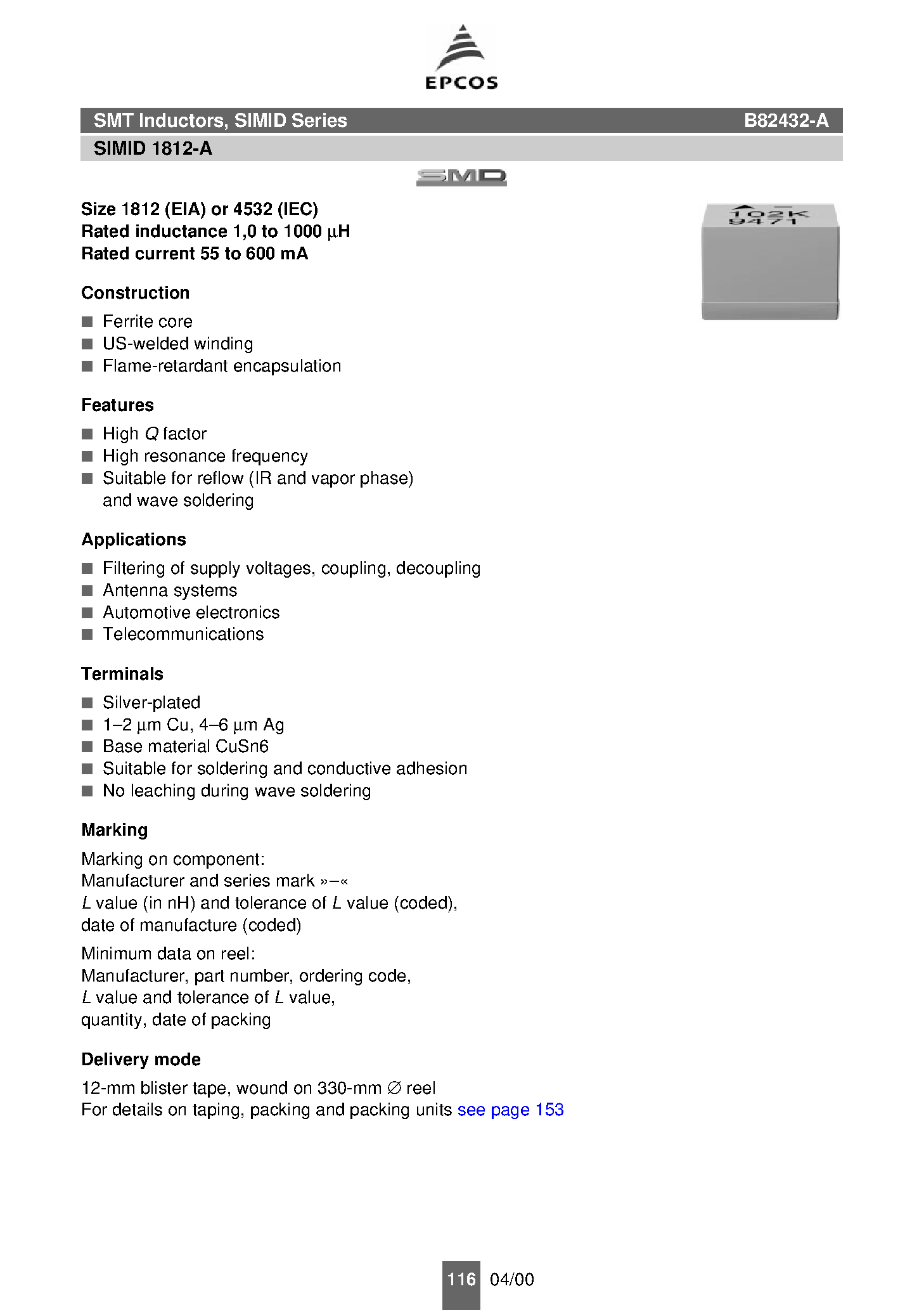 Datasheet B82432-A page 1 Datasheet B82432-A - inductance page 1