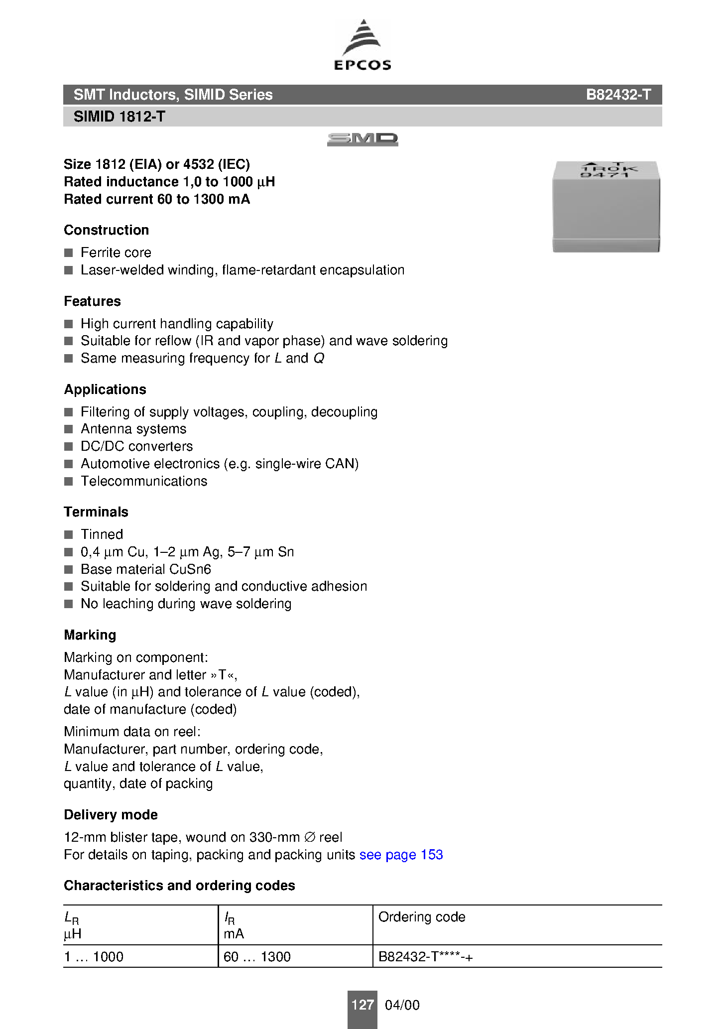 Datasheet B82432-T page 1 Datasheet B82432-T - inductance page 1