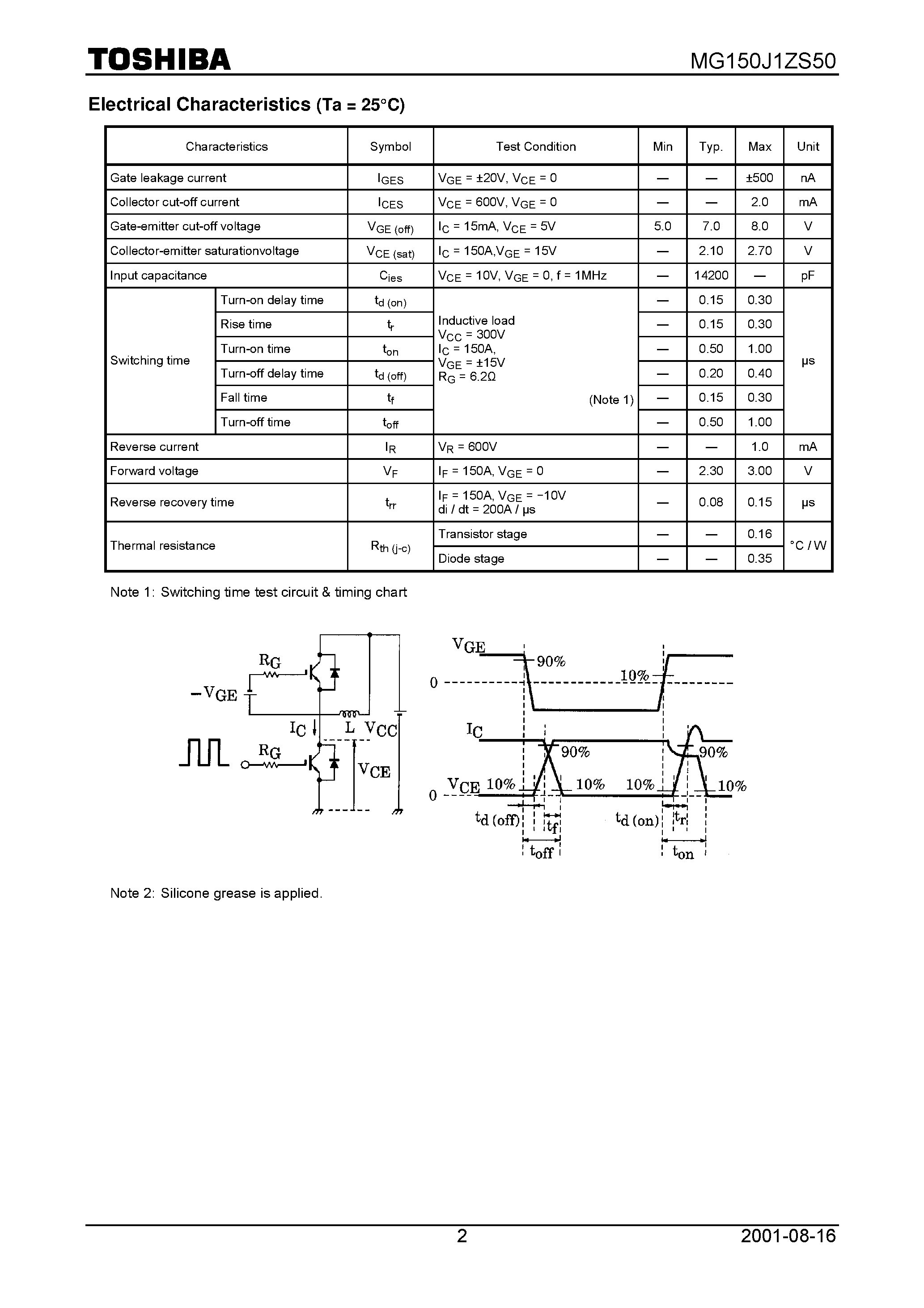 Datasheet MG150J1ZS50 - Silicon N Channel IGBT page 2