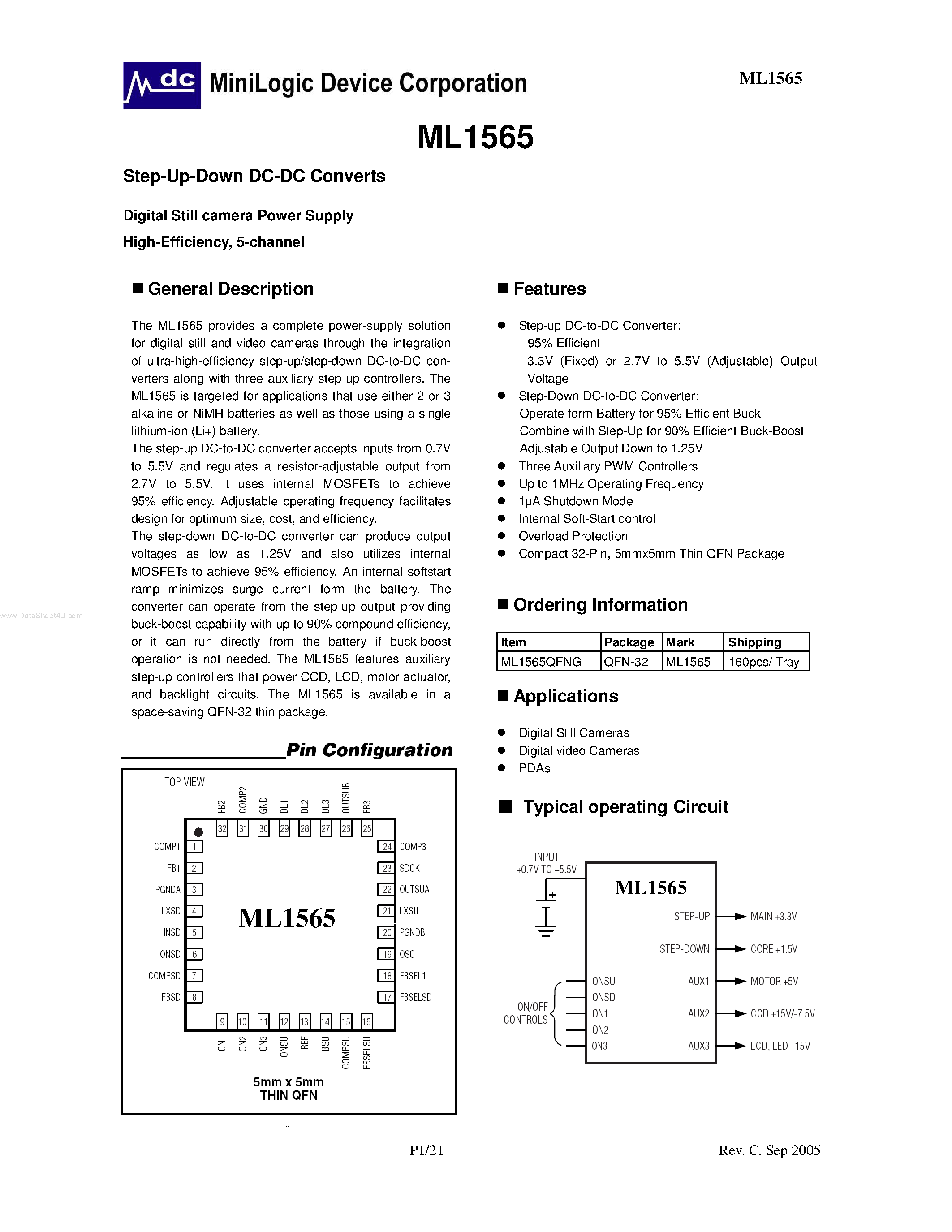 Datasheet ML1565 - Step-Up-Down DC-DC Converts page 1