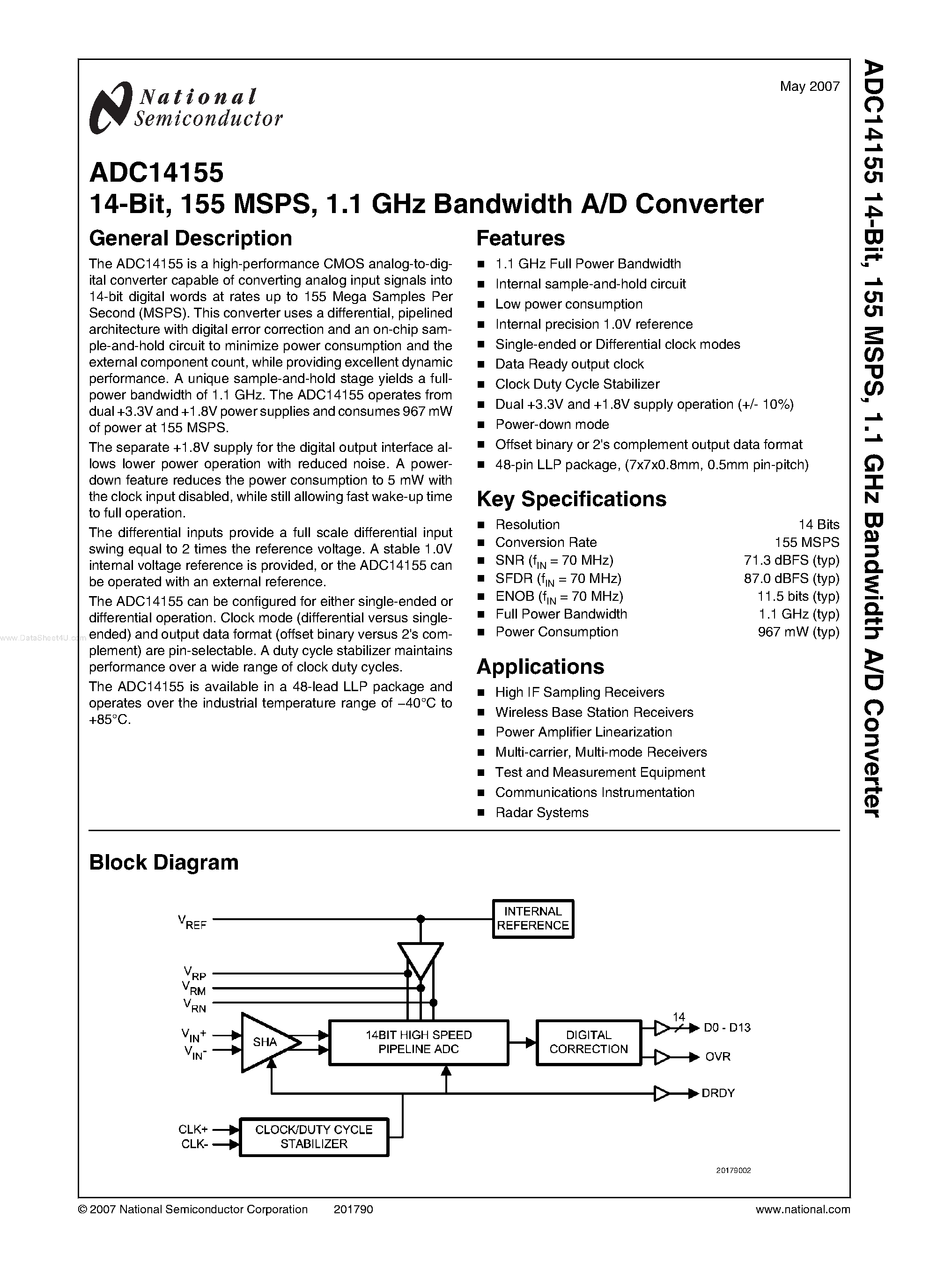 Datasheet ADC14155 - 1.1 GHz Bandwidth A/D Converter page 1