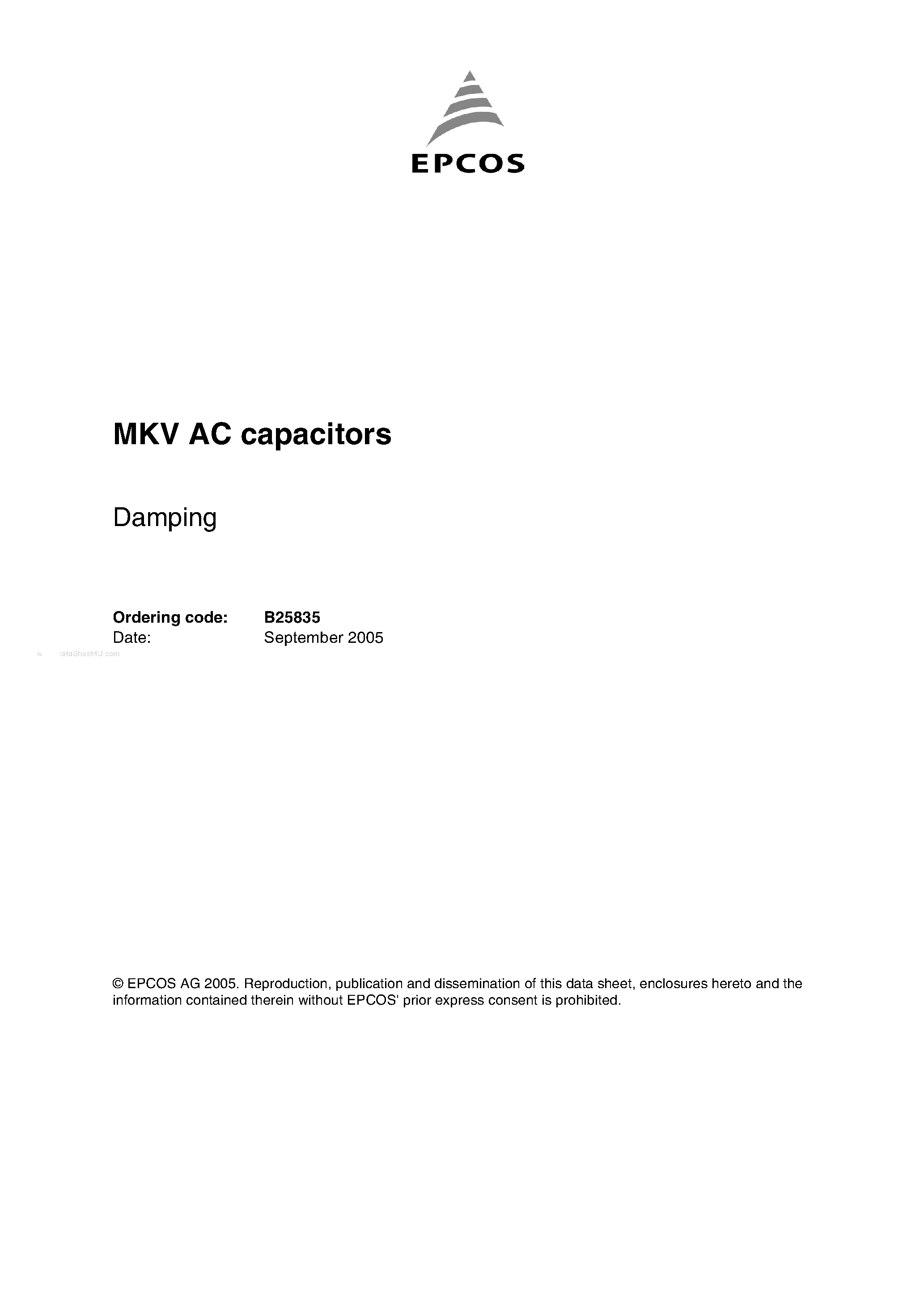 Datasheet B25835 - MKV AC capacitors page 1