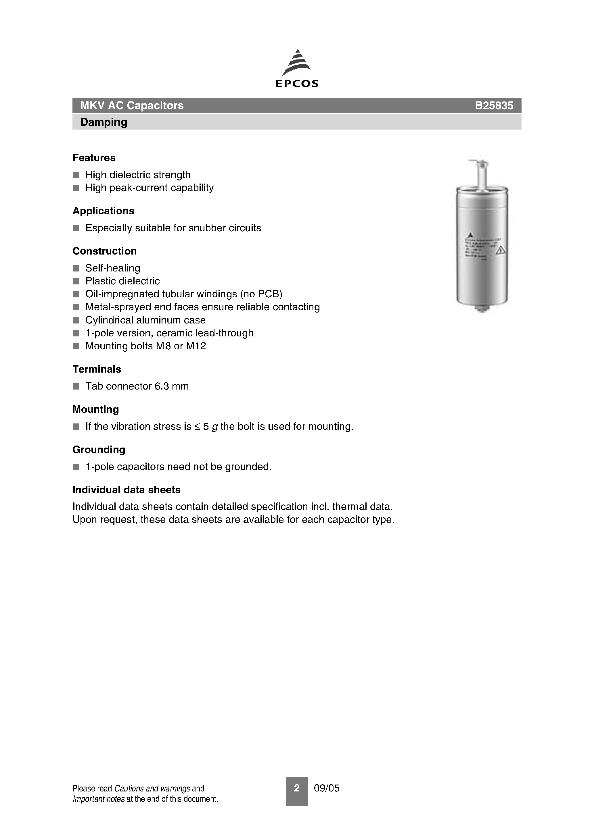 Datasheet B25835 - MKV AC capacitors page 2