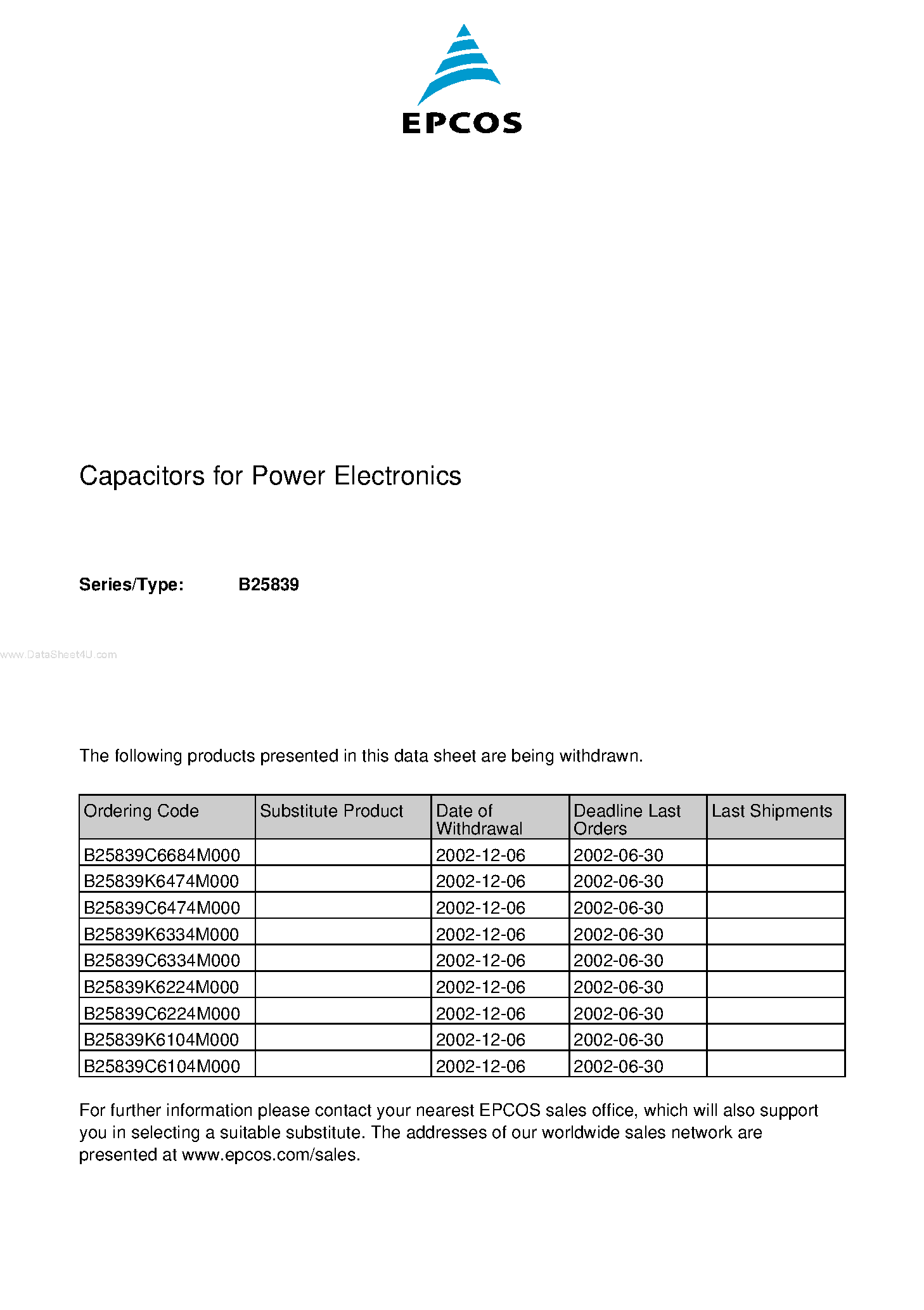 Datasheet B25839 page 1 Datasheet B25839 - Capacitors page 1