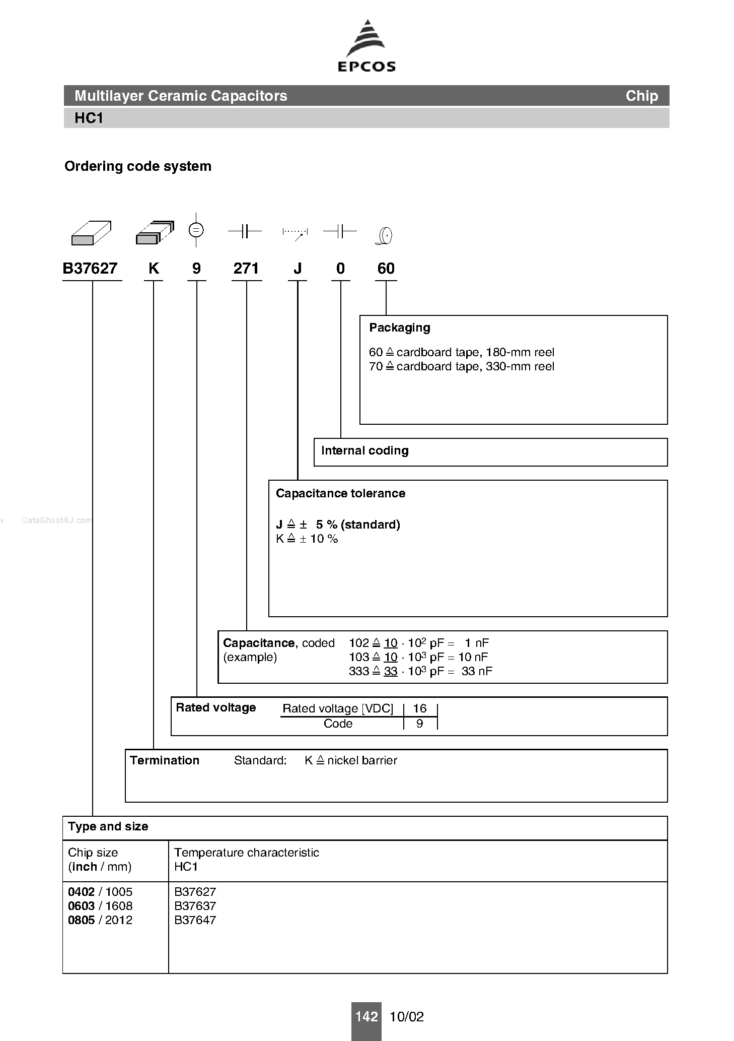 Datasheet B37627 page 1 Datasheet B37627 - (B376x7) Multilayer Ceramic Capacitors page 1