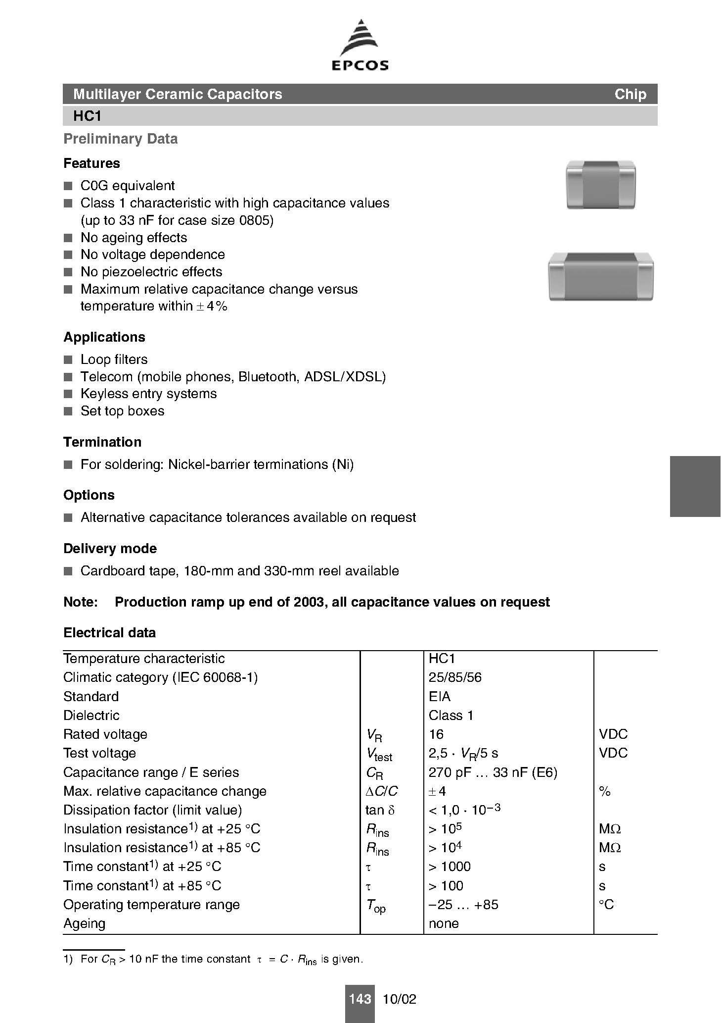 Datasheet B37627 page 2 Datasheet B37627 - (B376x7) Multilayer Ceramic Capacitors page 2