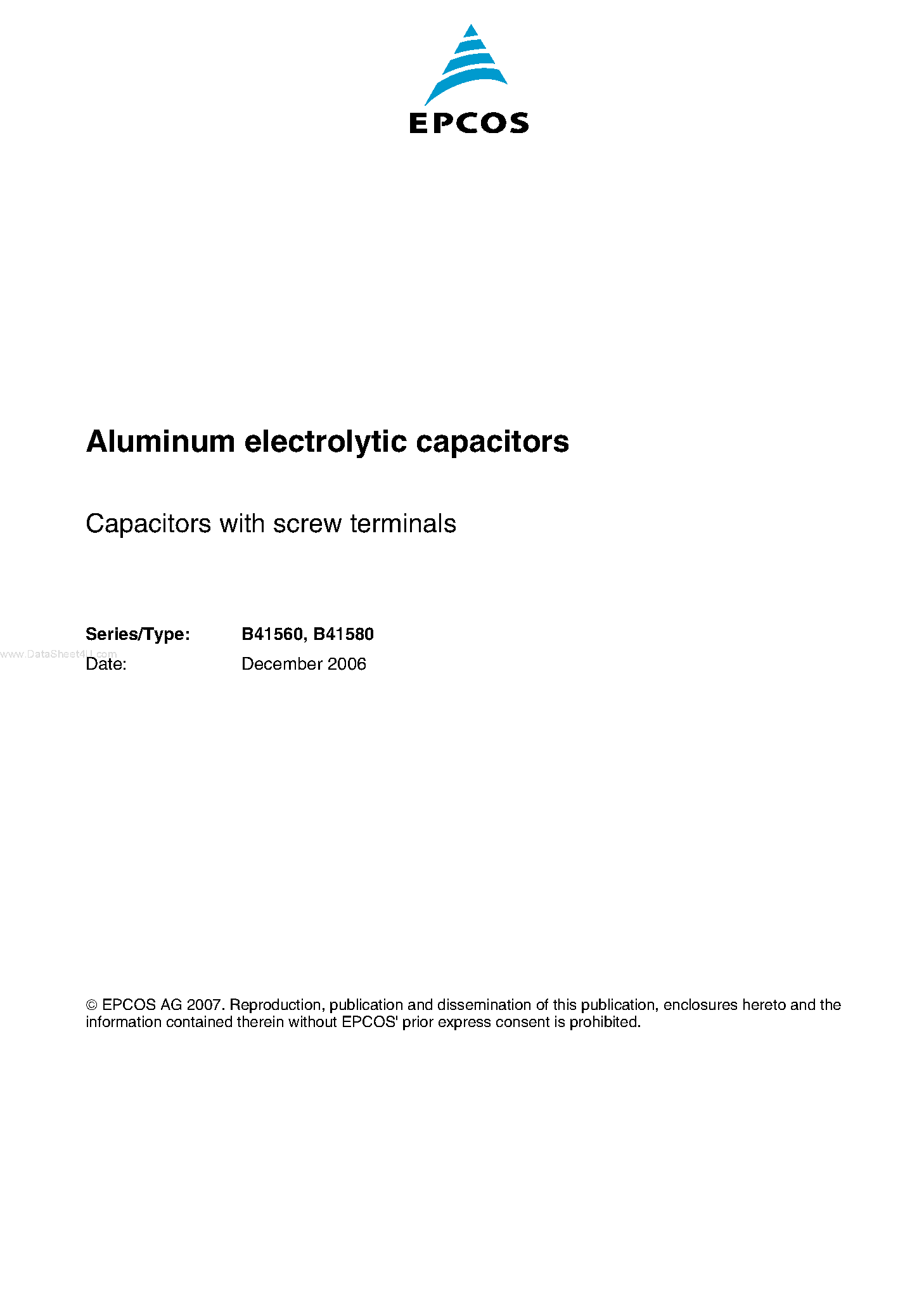 Datasheet B41560 page 1 Datasheet B41560 - (B41560 / B41580) Capacitors page 1