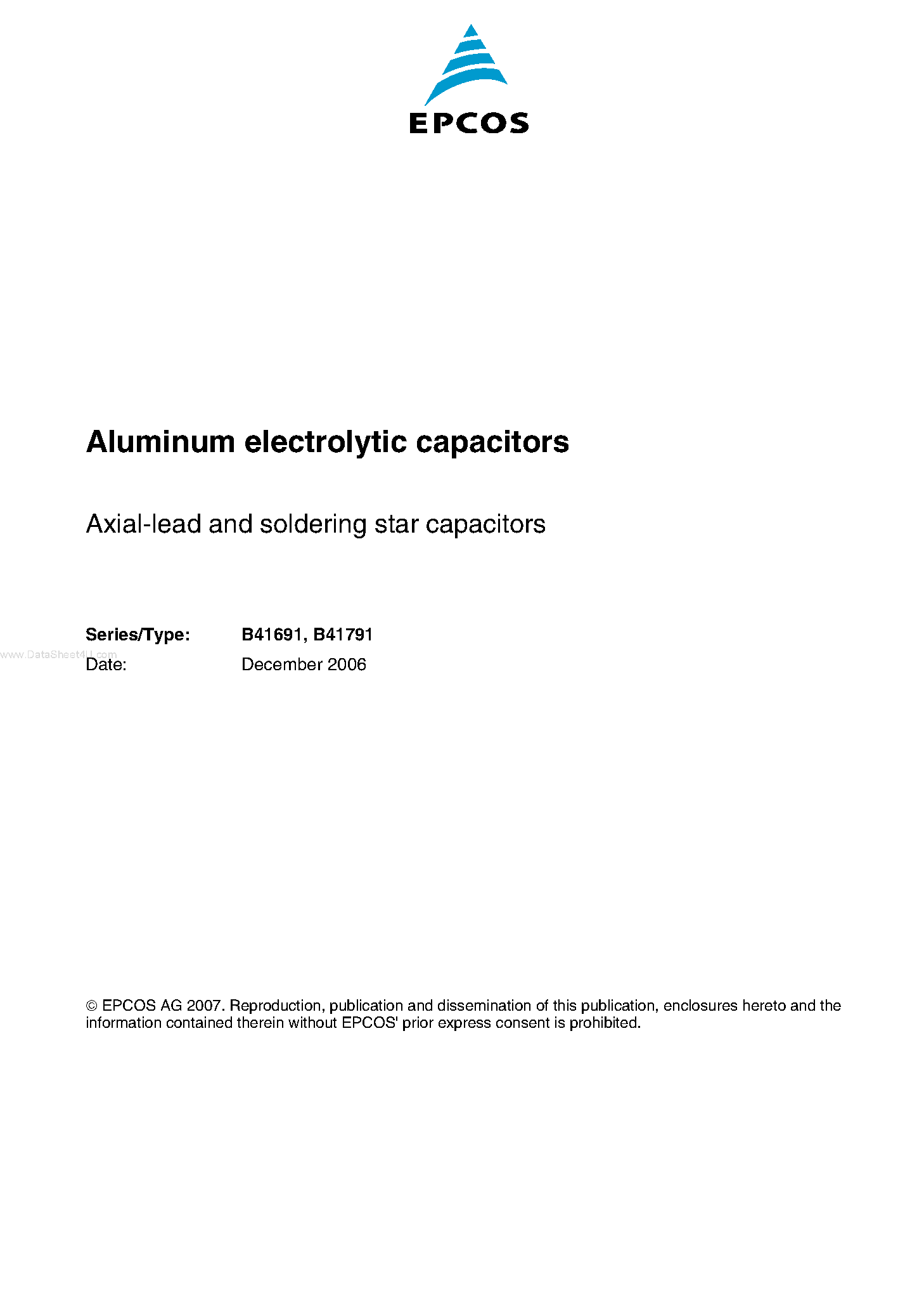 Datasheet B41691 - (B41691 / B41791) Axial-lead and soldering star capacitors page 1