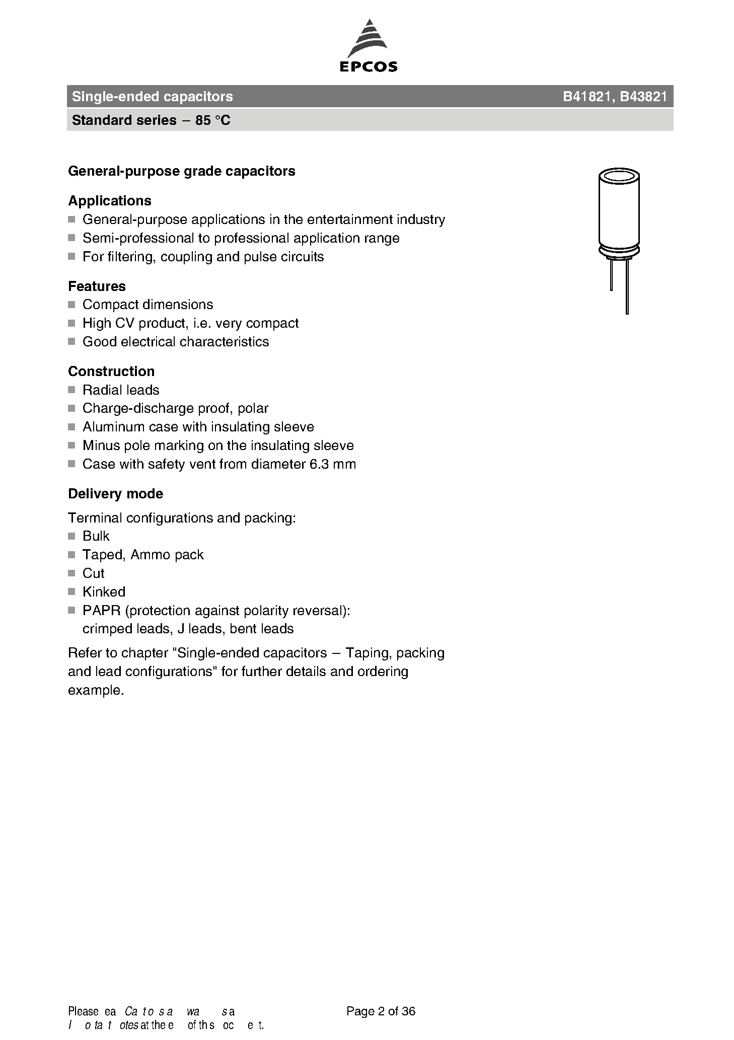 Datasheet B41821 - Single-ended capacitors page 2