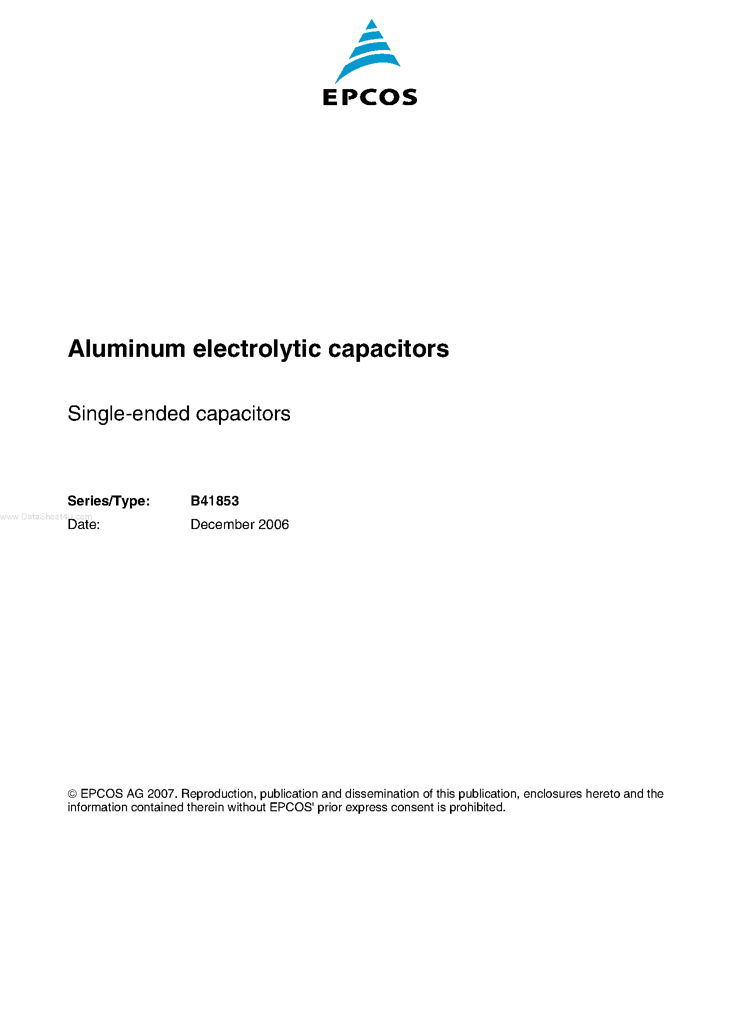 Datasheet B41853 - Single-ended capacitors page 1