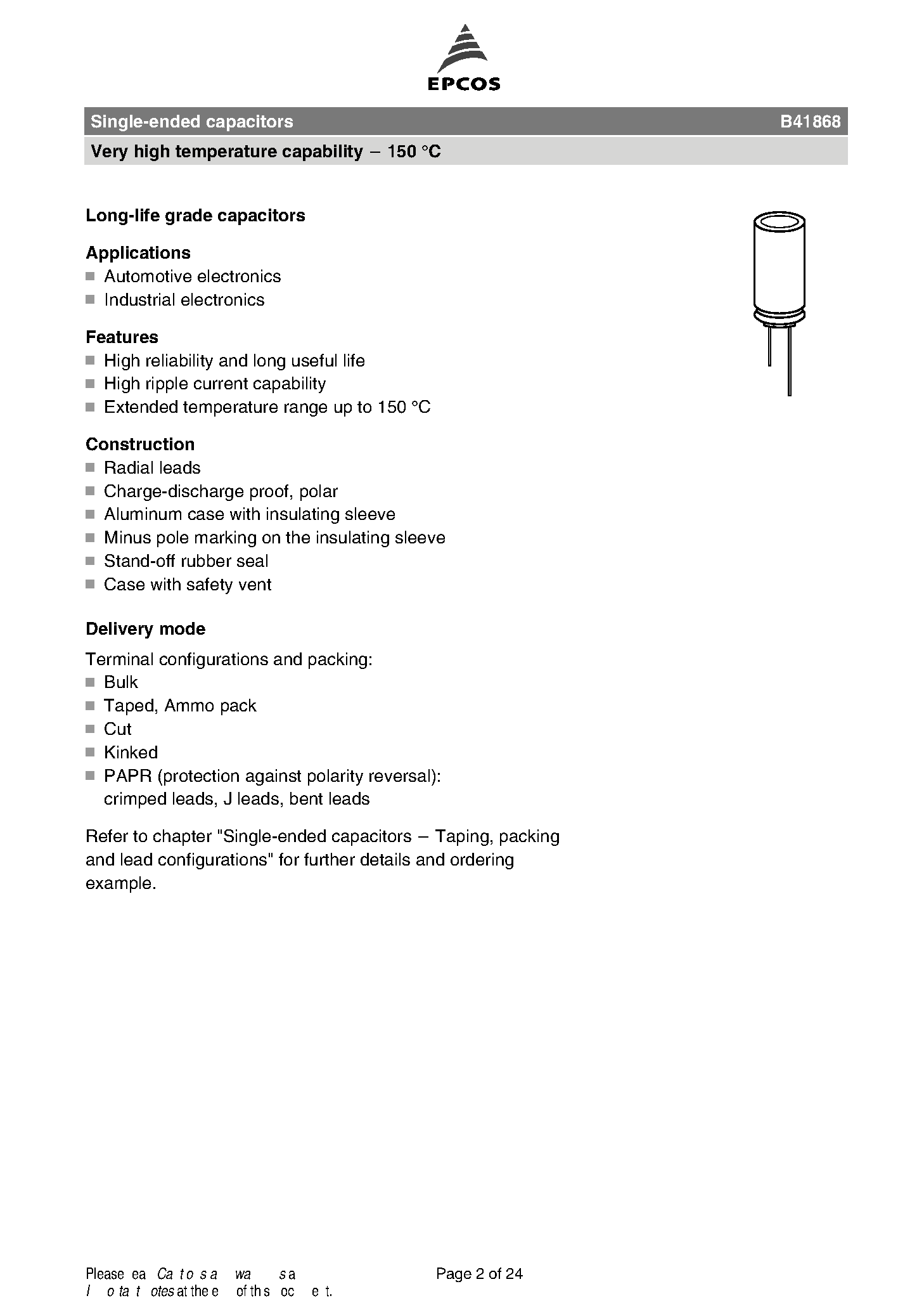 Datasheet B41868 - Long-life grade capacitors page 2