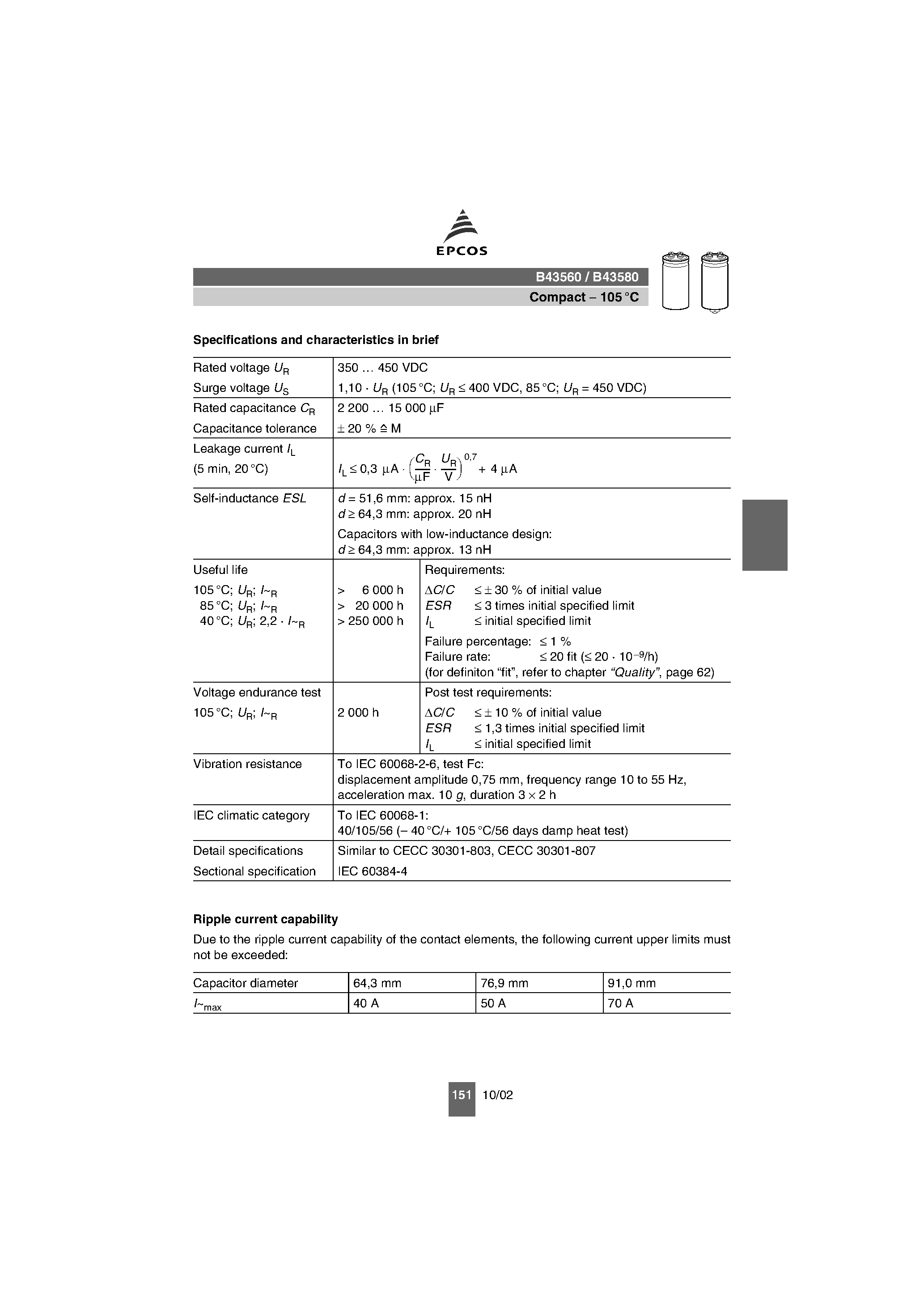 Datasheet B43560 - (B43560 / B43580) Capacitors page 2
