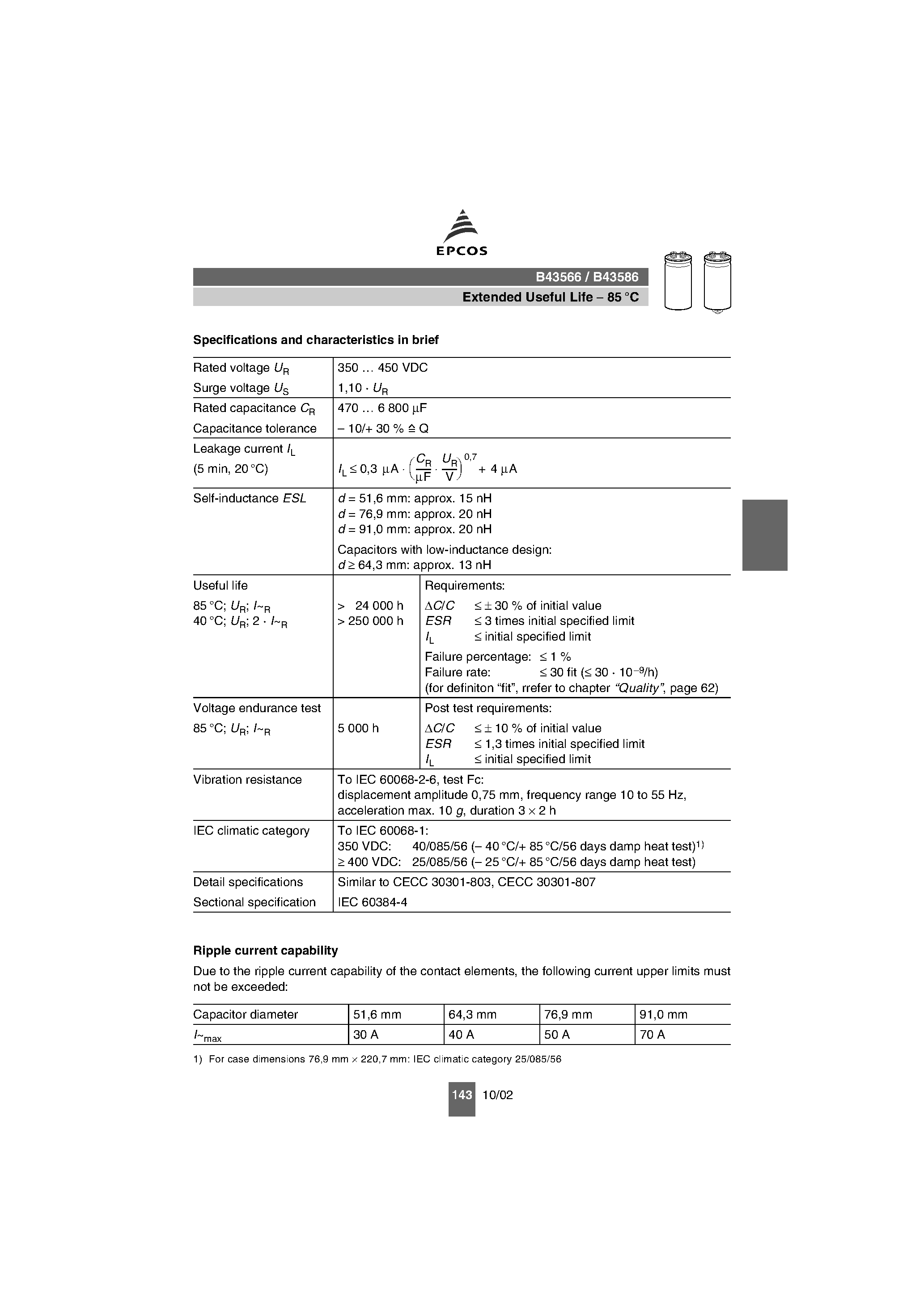 Datasheet B43566 - (B43566 / B43586) Long-life grade capacitors page 2